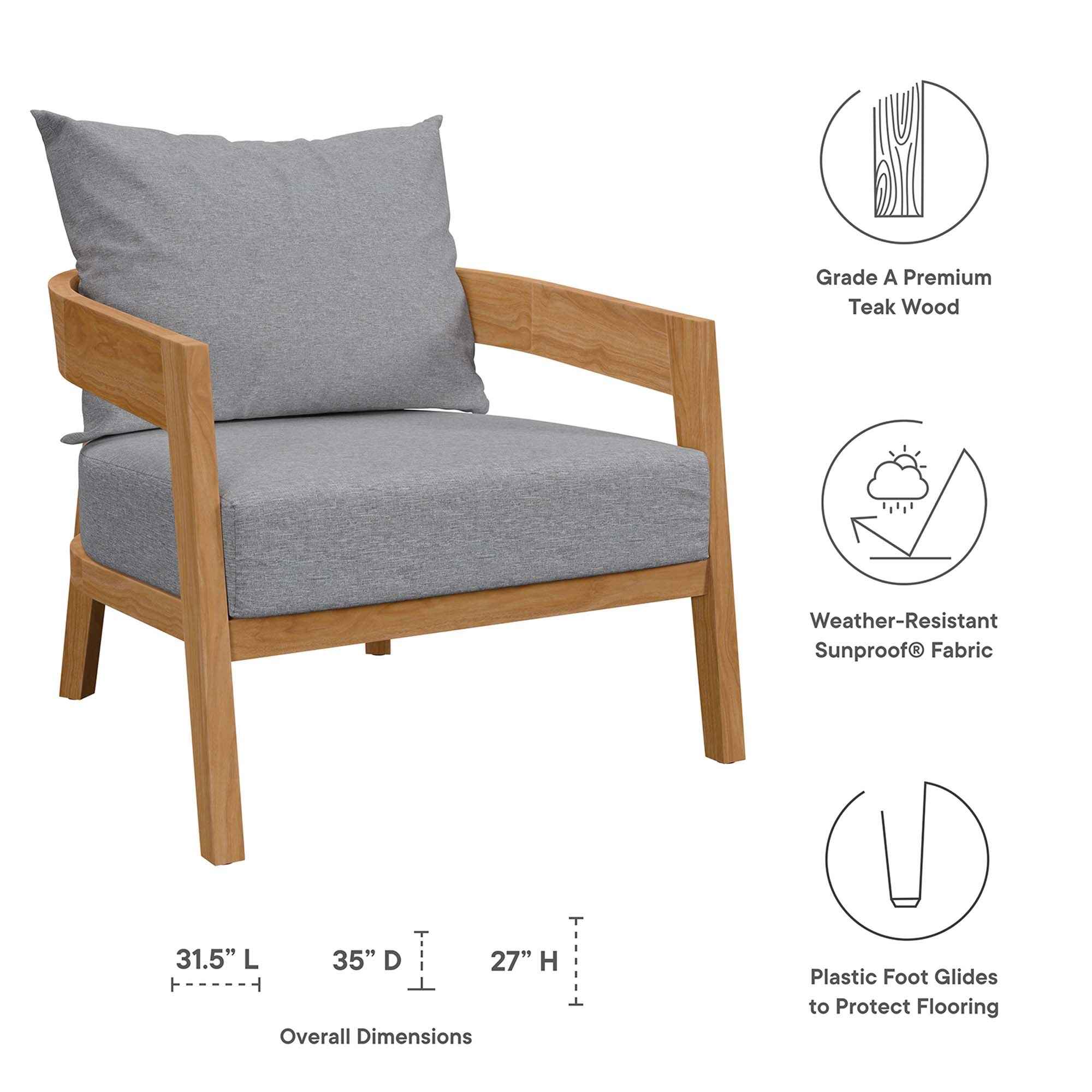 Brisbane 3-Piece Outdoor Patio Set - Grey Teak Furniture for Stylish Patios