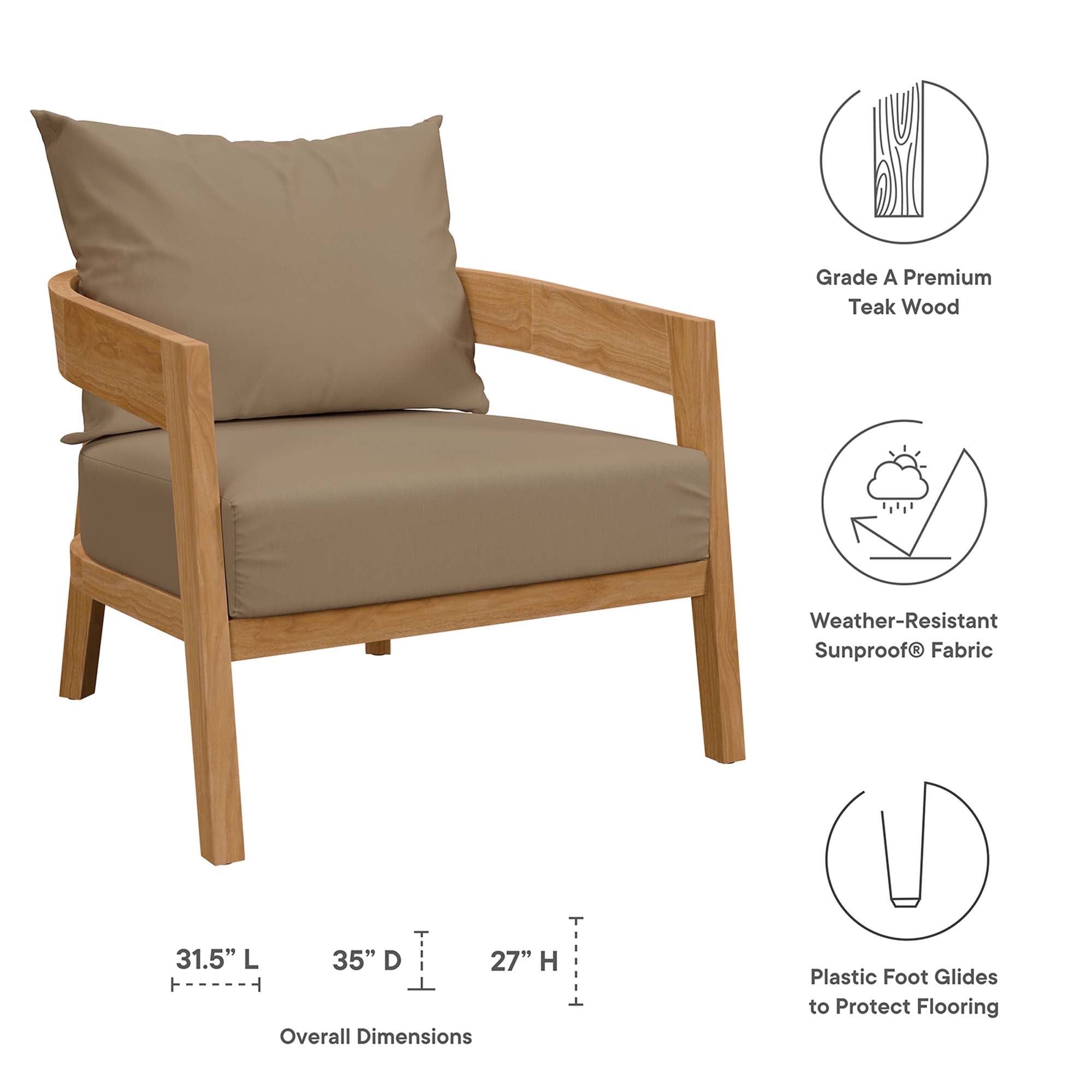 Brisbane Teak Outdoor 3-Piece Patio Set - Stylish Design