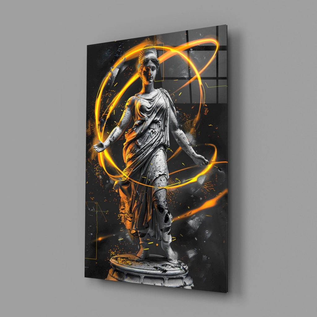 Stone Goddess Amber Neon Orbit Glass Wall Art