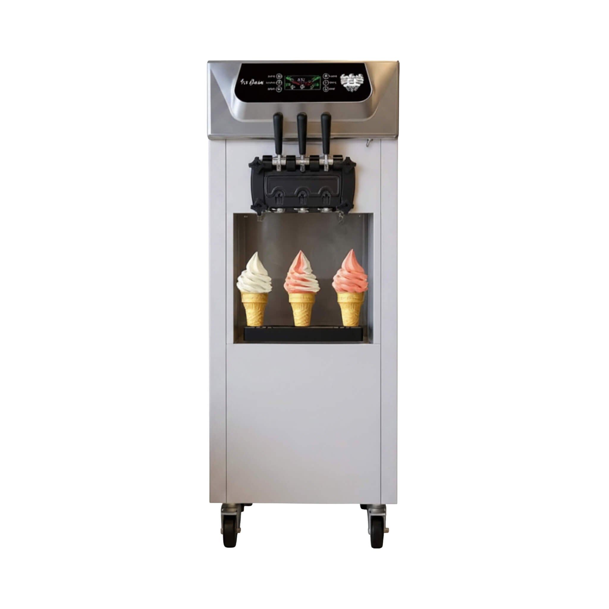 Commercial 2200W 3-Flavor Freestanding Soft Serve Ice Cream Machine With Auto Clean