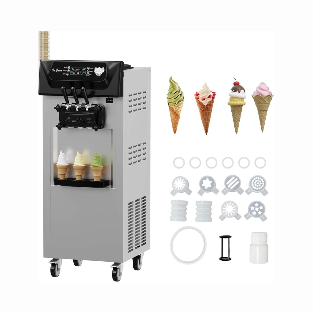 Commercial 2200W 3-Flavor Freestanding Soft Serve Ice Cream Machine With Auto Clean
