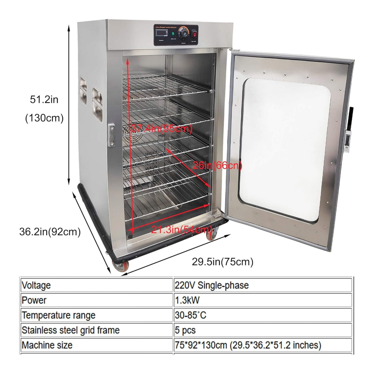 Commercial 220V 5-Layer Food Heating Cabinet With Glass Door