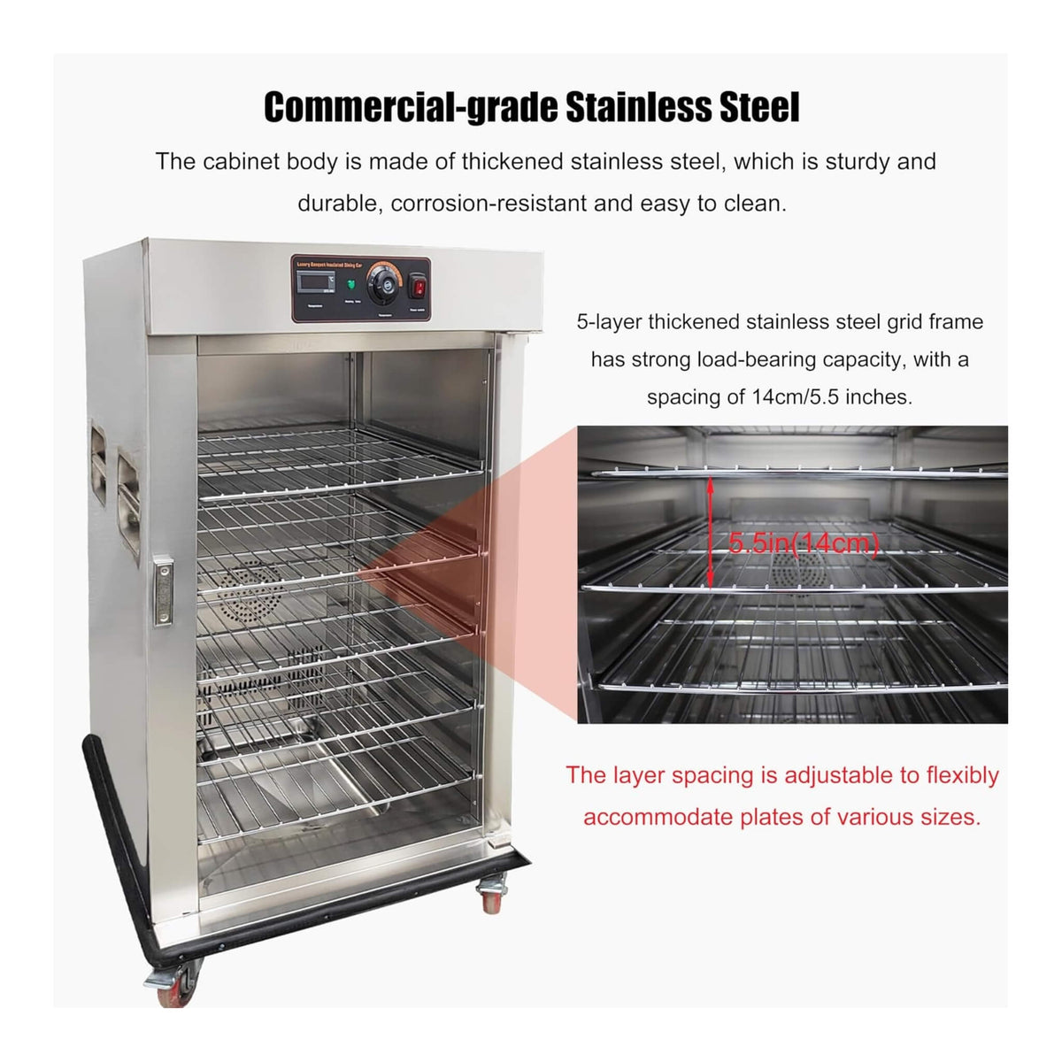 Commercial 220V 5-Layer Food Heating Cabinet With Glass Door