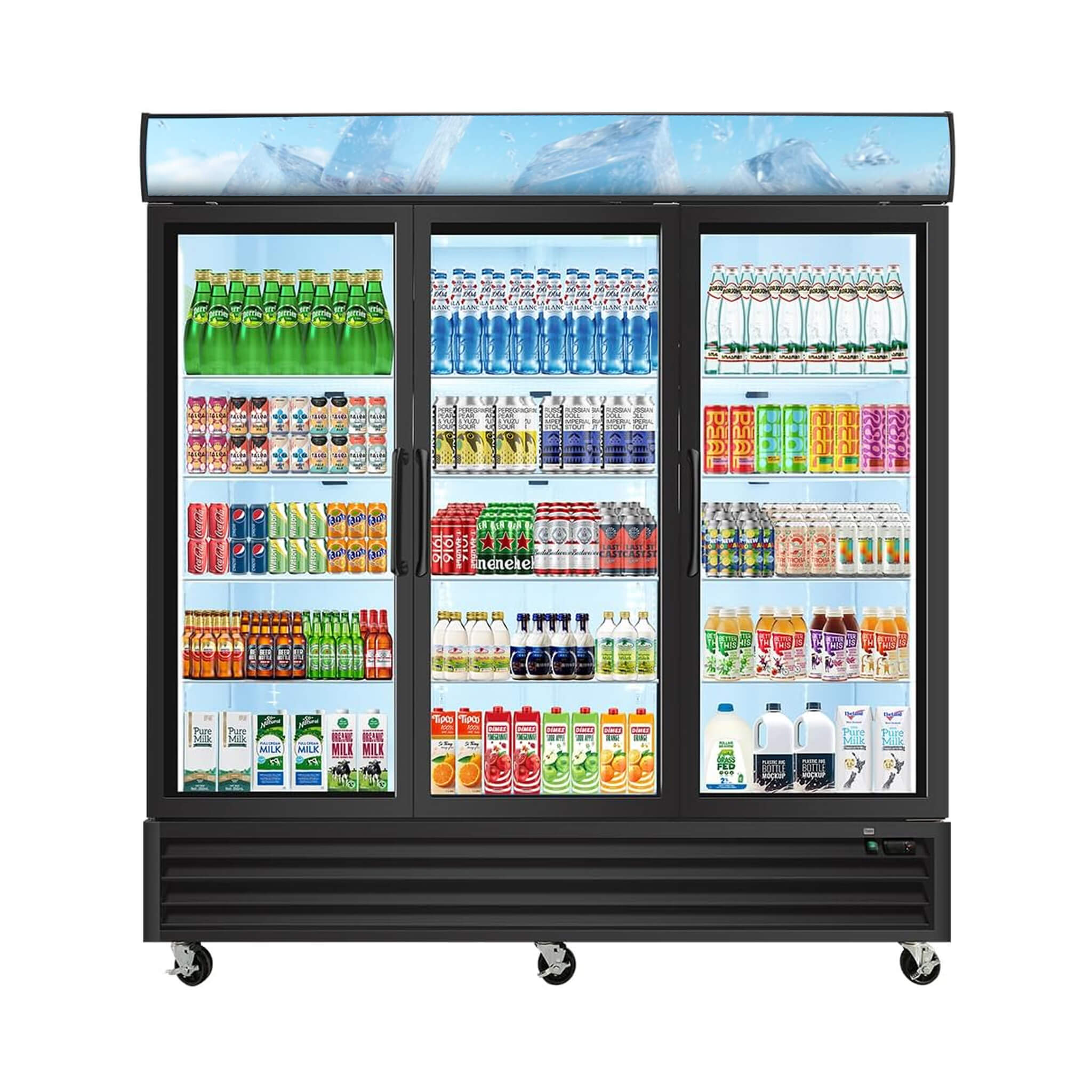 Commercial 70 Cu. Ft. Reach-In Glass Door Merchandiser Freezer with LED Top Panel and Swing Door