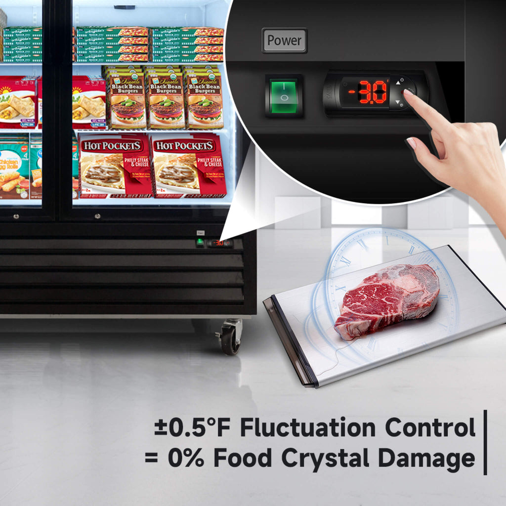 Commercial 70 Cu. Ft. Reach-In Glass Door Merchandiser Freezer with LED Top Panel and Swing Door