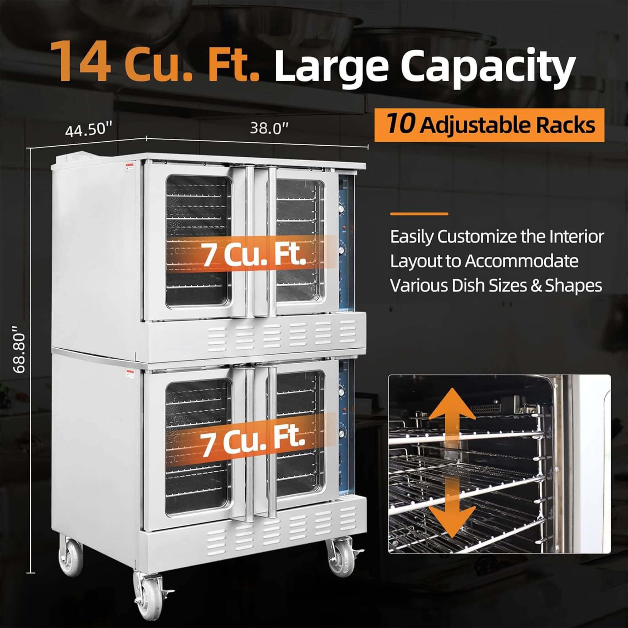 Commercial Full-Size Natural Gas/Propane Double-Stacked Convection Oven
