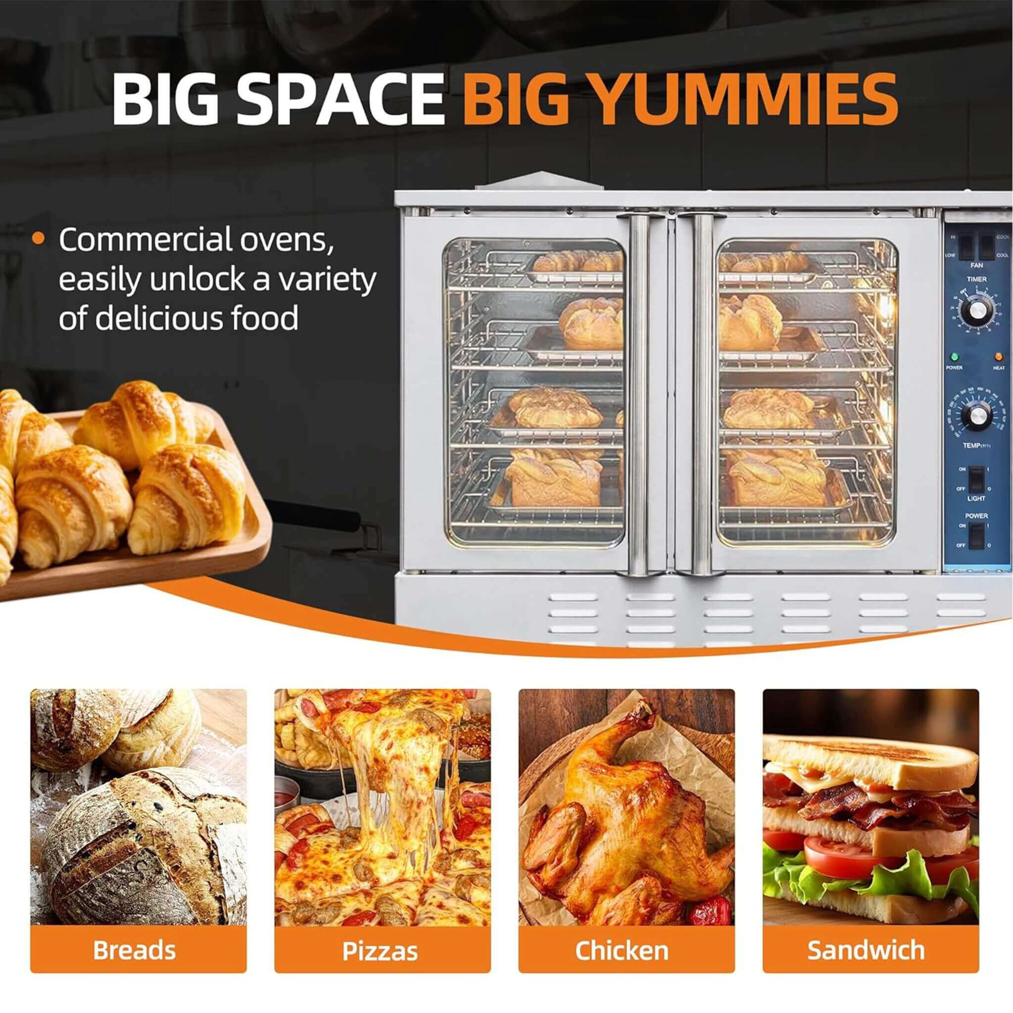 Commercial Full-Size Natural Gas/Propane Double-Stacked Convection Oven