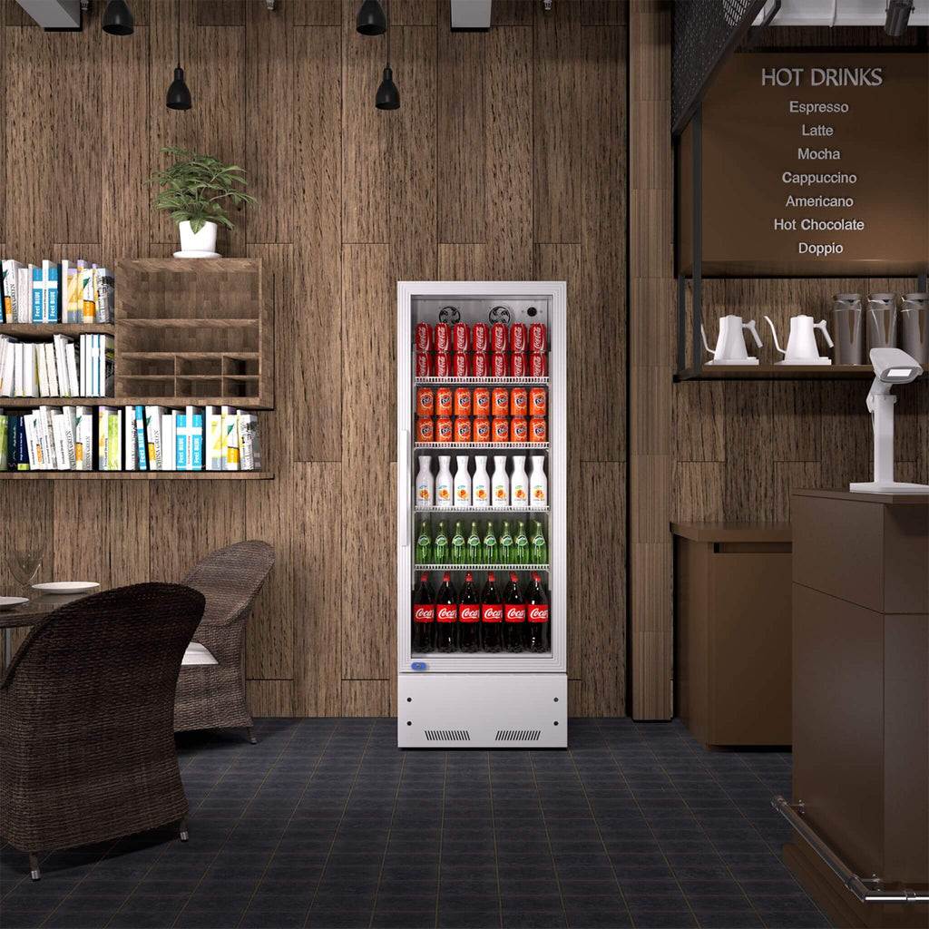 Commercial Single Glass Door Upright Beverage Cooler Refrigerator with LED Lighting