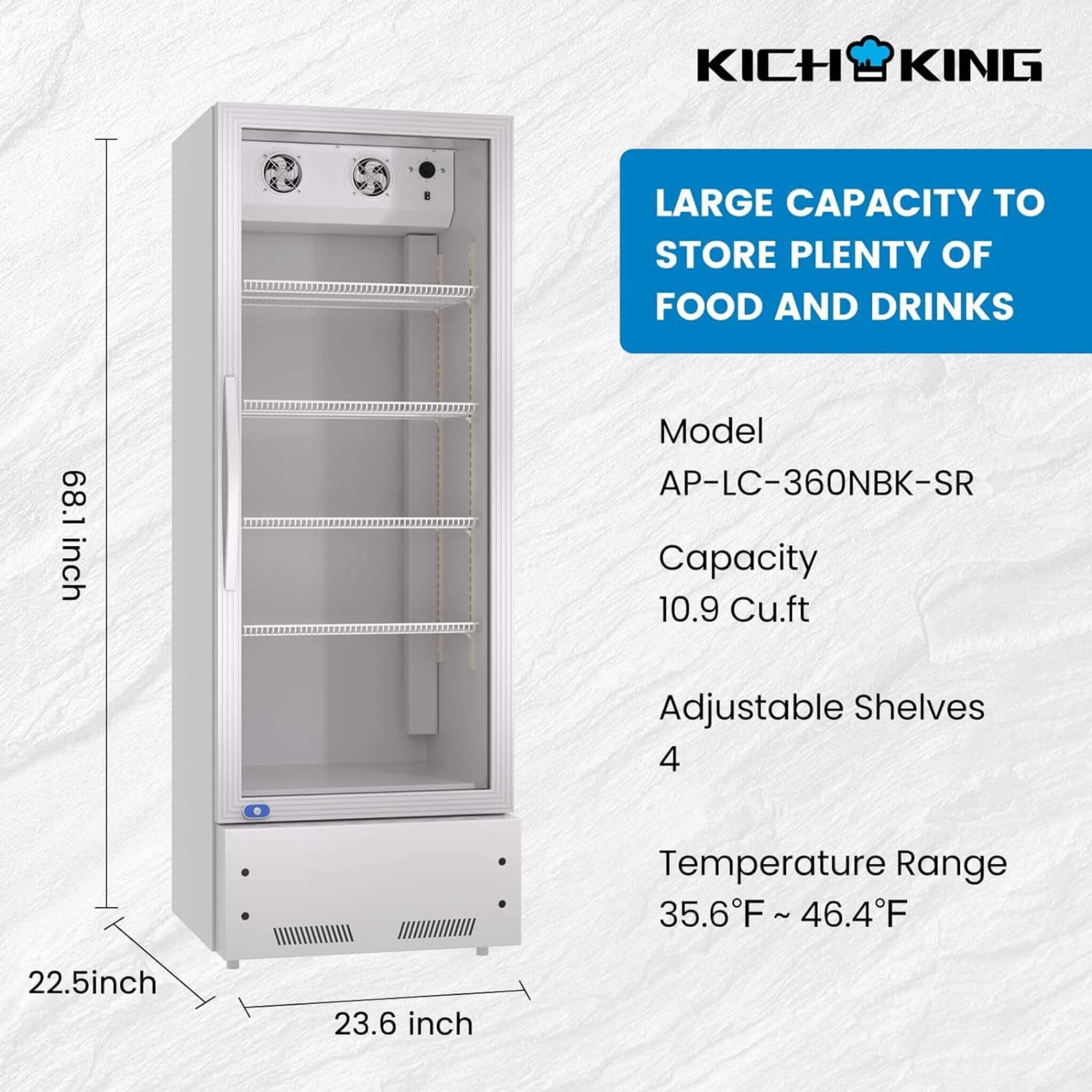 Commercial Single Glass Door Upright Beverage Cooler Refrigerator with LED Lighting