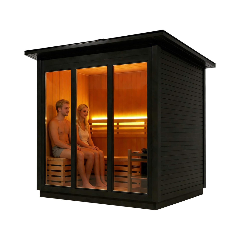 Custom 4-Person Luxury Canadian Hemlock Outdoor Steam Sauna With Heater And Stones [Made-To-Order]