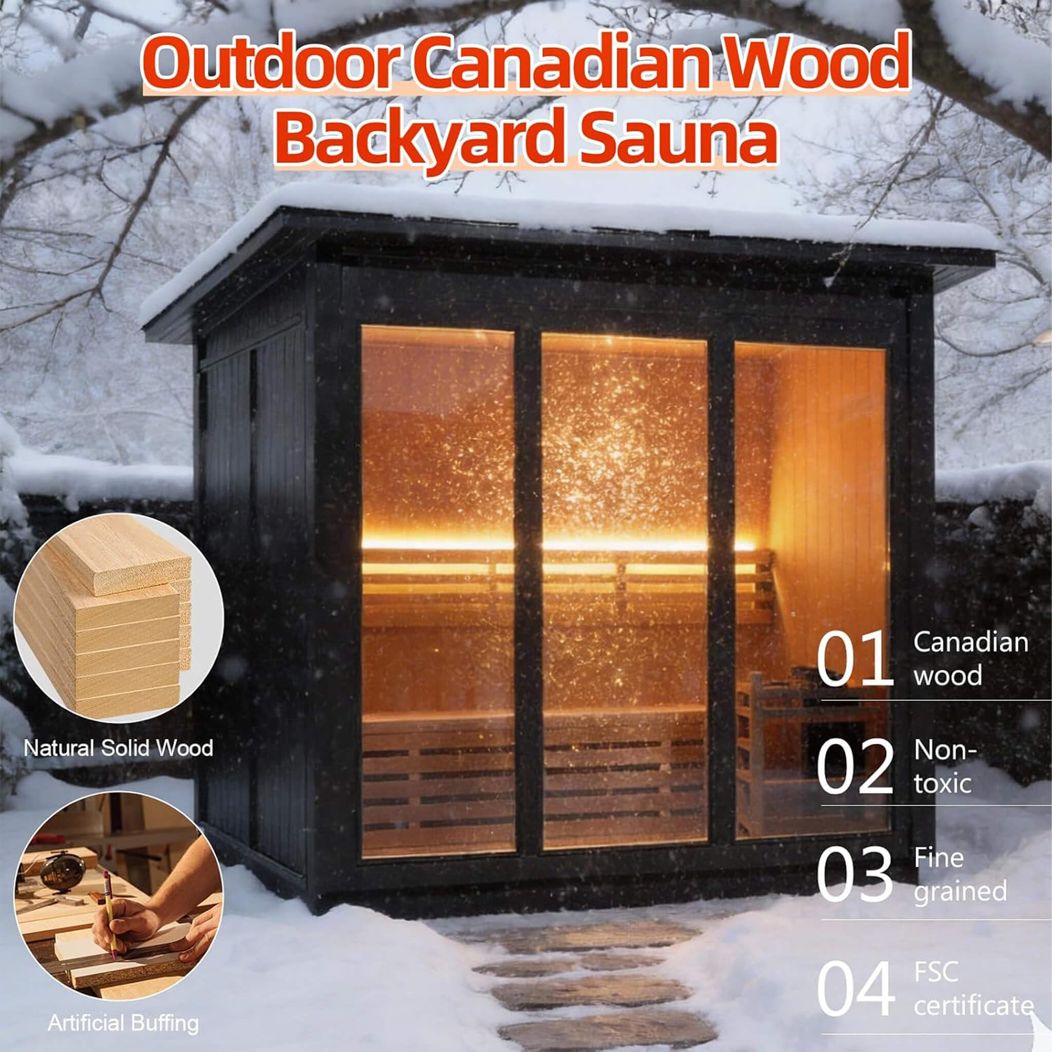 Custom 8-Person Luxury Spruce Outdoor Steam Sauna with Heater and Stones [Made-To-Order]