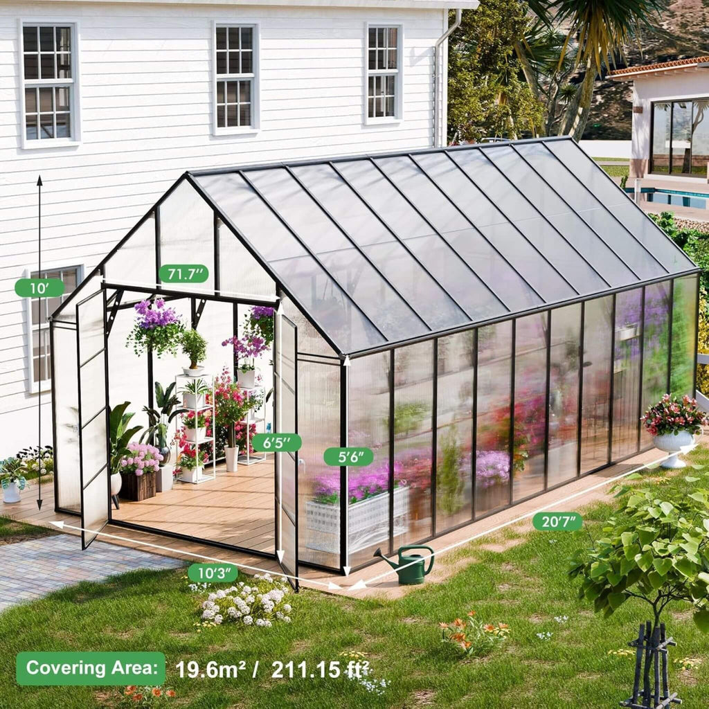 [10X20FT] Extra-Large Heavy-Duty Outdoor Backyard Greenhouse With Adjustable Roof Vents, 4MM