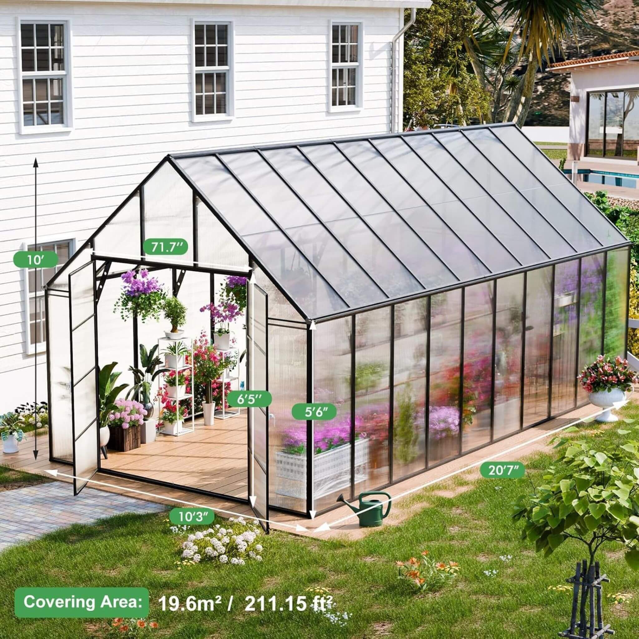 [10X20FT] Extra-Large Heavy-Duty Outdoor Backyard Greenhouse With Adjustable Roof Vents, 4MM