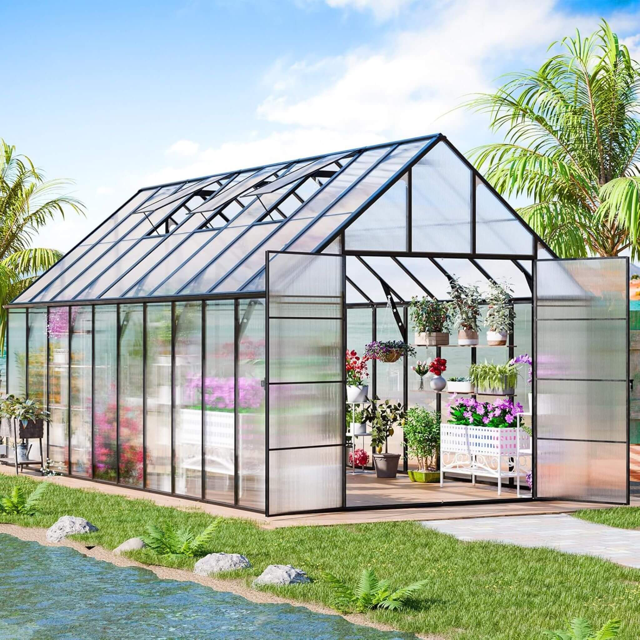 [10X20FT] Extra-Large Heavy-Duty Outdoor Backyard Greenhouse With Adjustable Roof Vents, 4MM