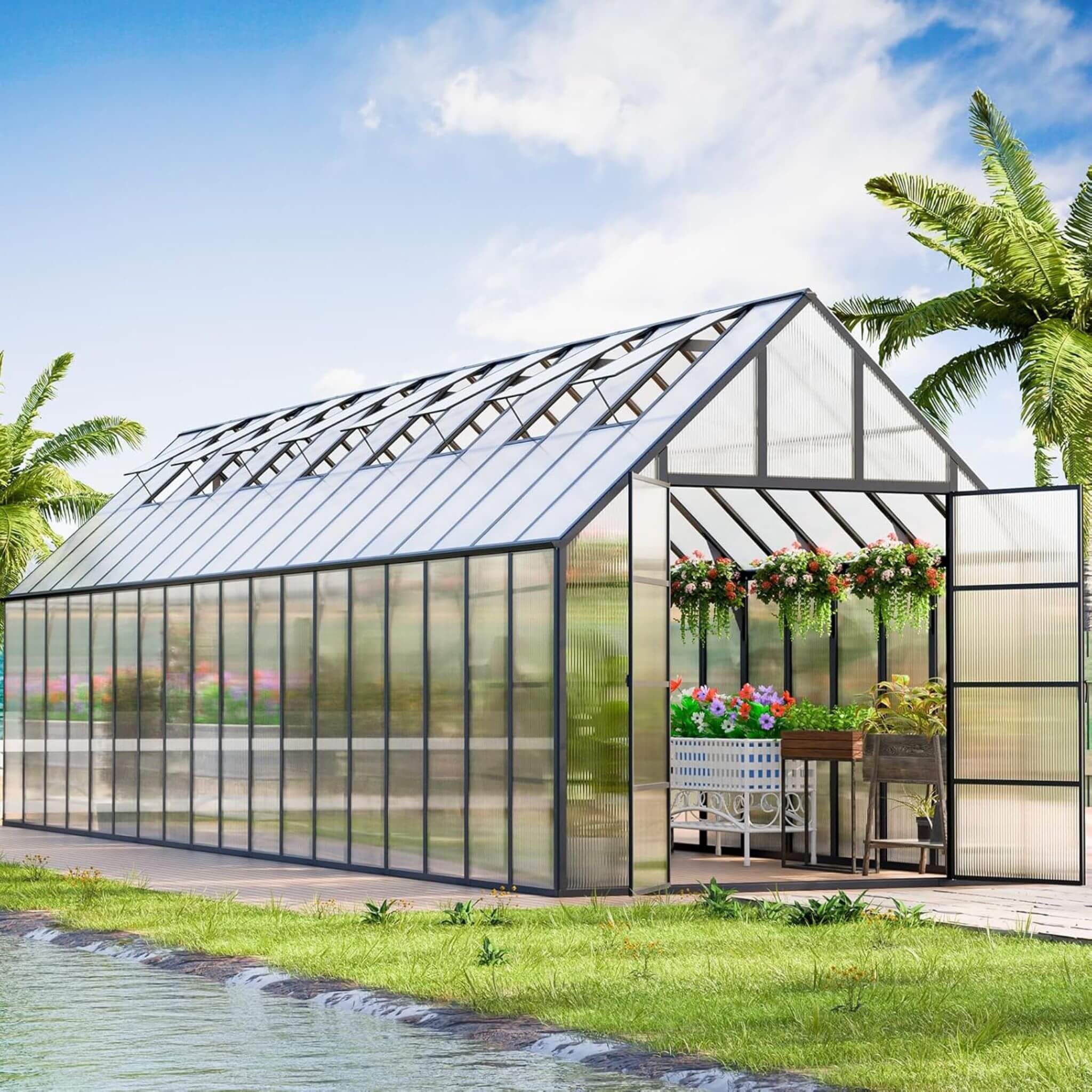 [10X36FT] Extra-Large Heavy-Duty Outdoor Walk-In Greenhouse with Adjustable Roof Vents, 4MM