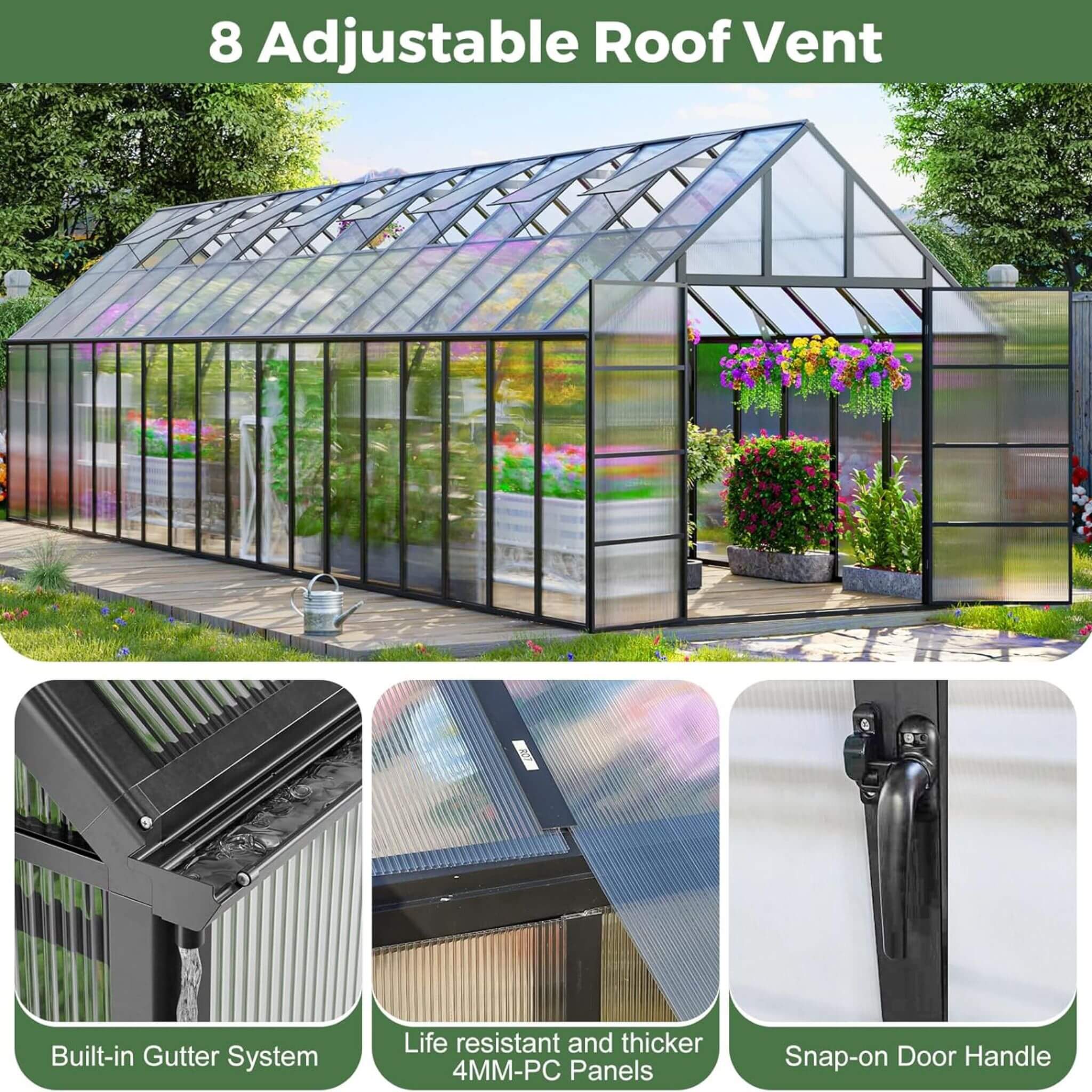 [10X36FT] Extra-Large Heavy-Duty Outdoor Walk-In Greenhouse with Adjustable Roof Vents, 4MM