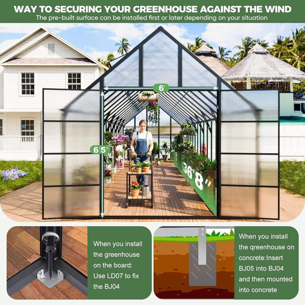 [10X36FT] Extra-Large Heavy-Duty Outdoor Walk-In Greenhouse with Adjustable Roof Vents, 4MM