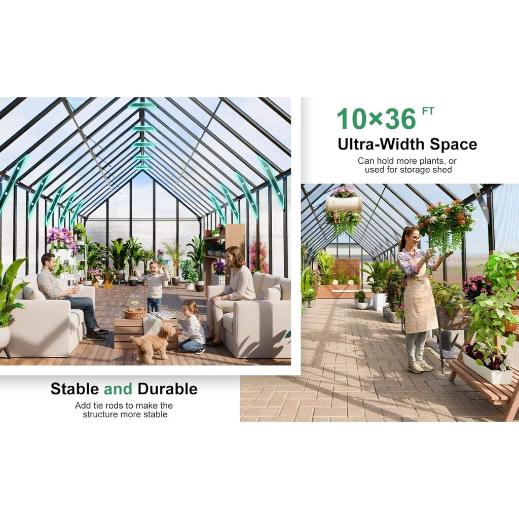 [10X36FT] Extra-Large Heavy-Duty Outdoor Walk-In Greenhouse with Adjustable Roof Vents, 4MM