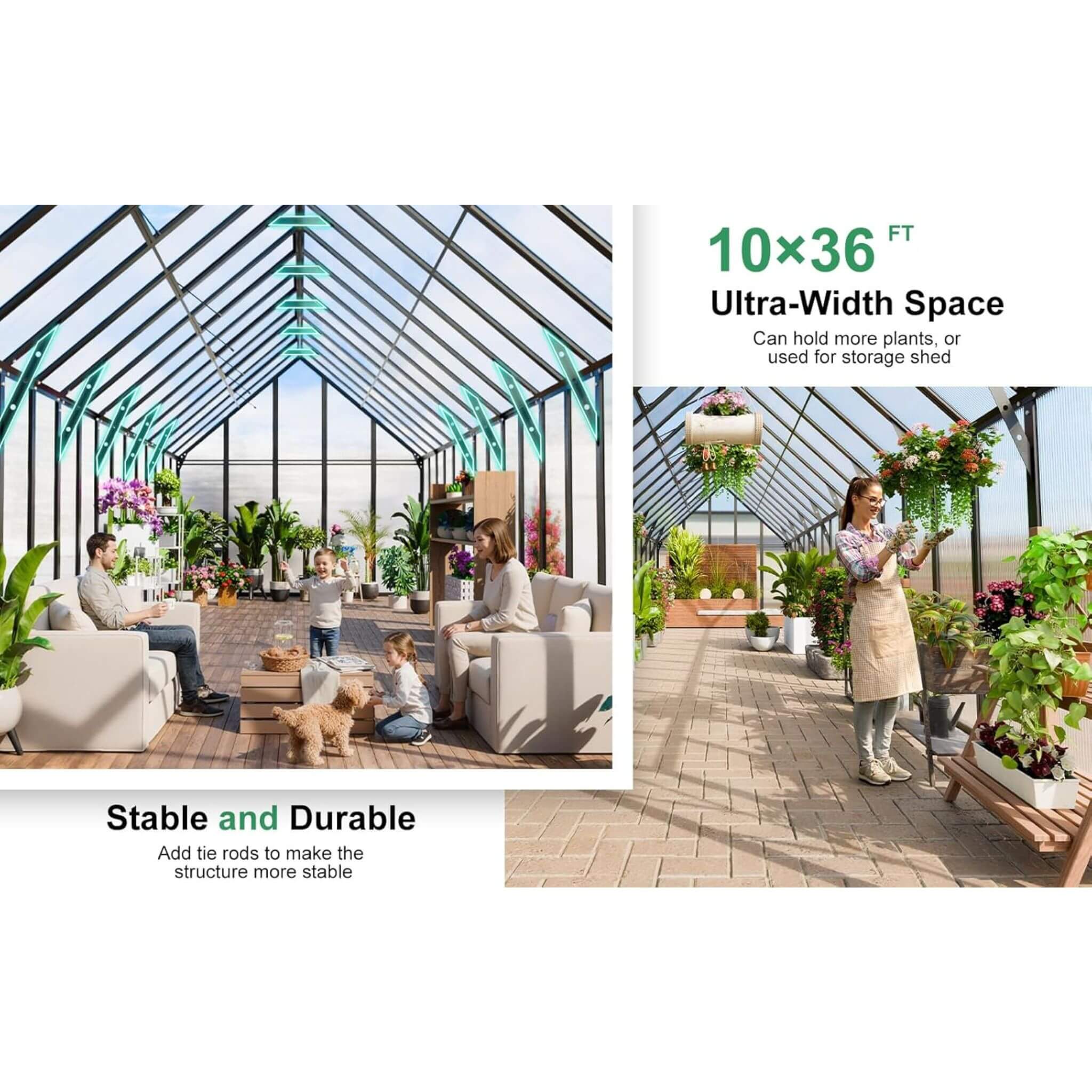 [10X36FT] Extra-Large Heavy-Duty Outdoor Walk-In Greenhouse with Adjustable Roof Vents, 4MM