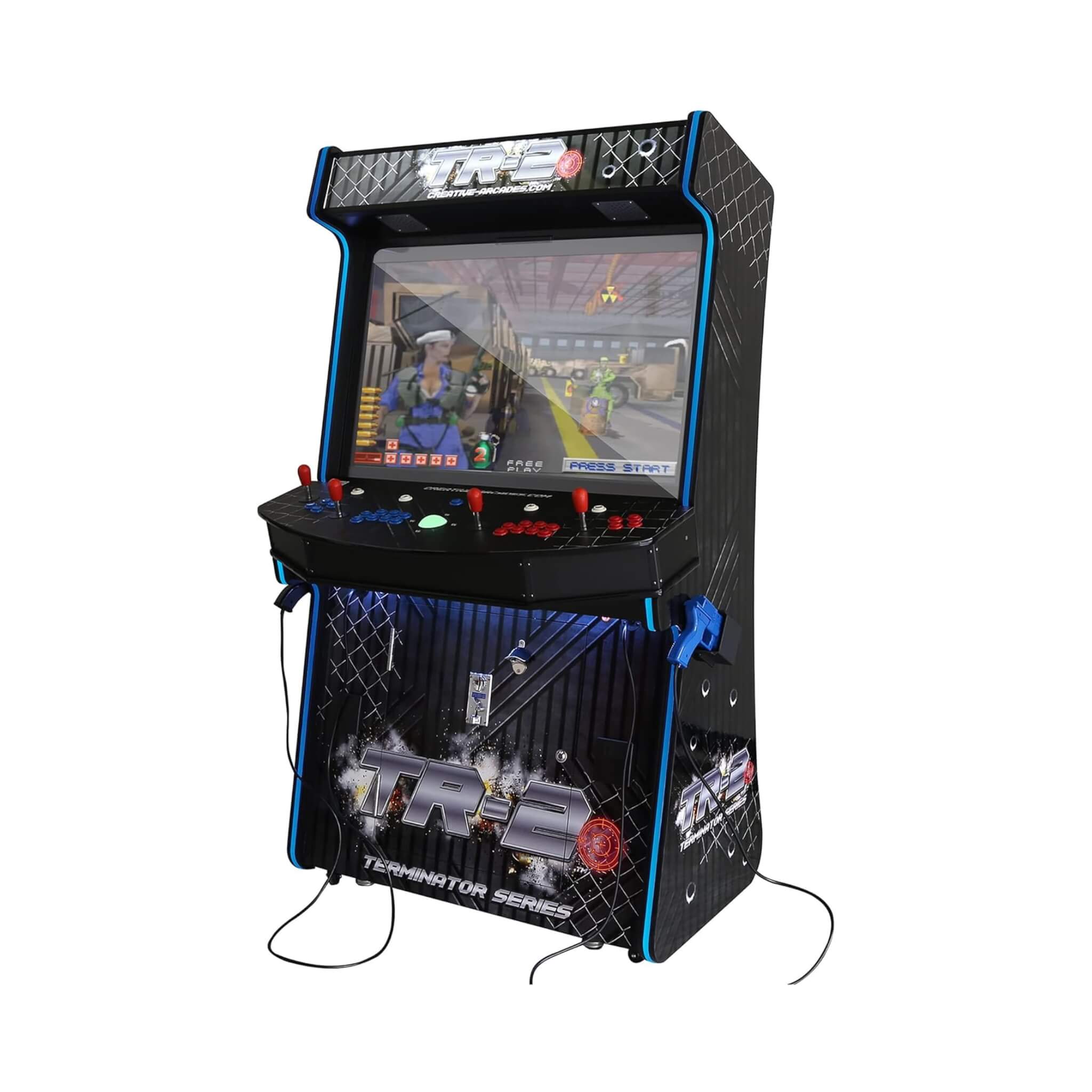 Full-Size Commercial Arcade Machine with Lightguns and Stools