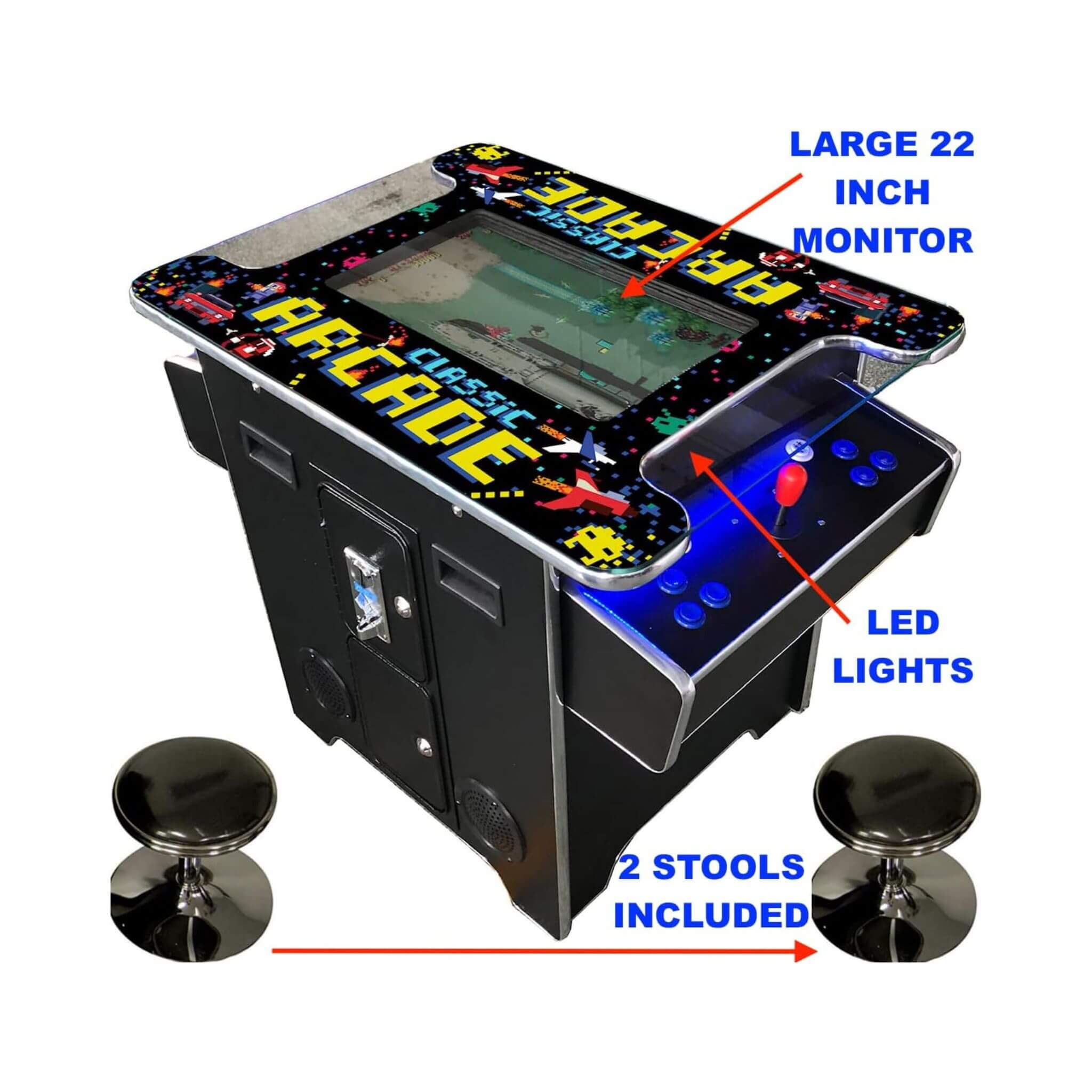 Full-Size Commercial-Grade 2-Player Retro Arcade Machine With 60 Games and Stools