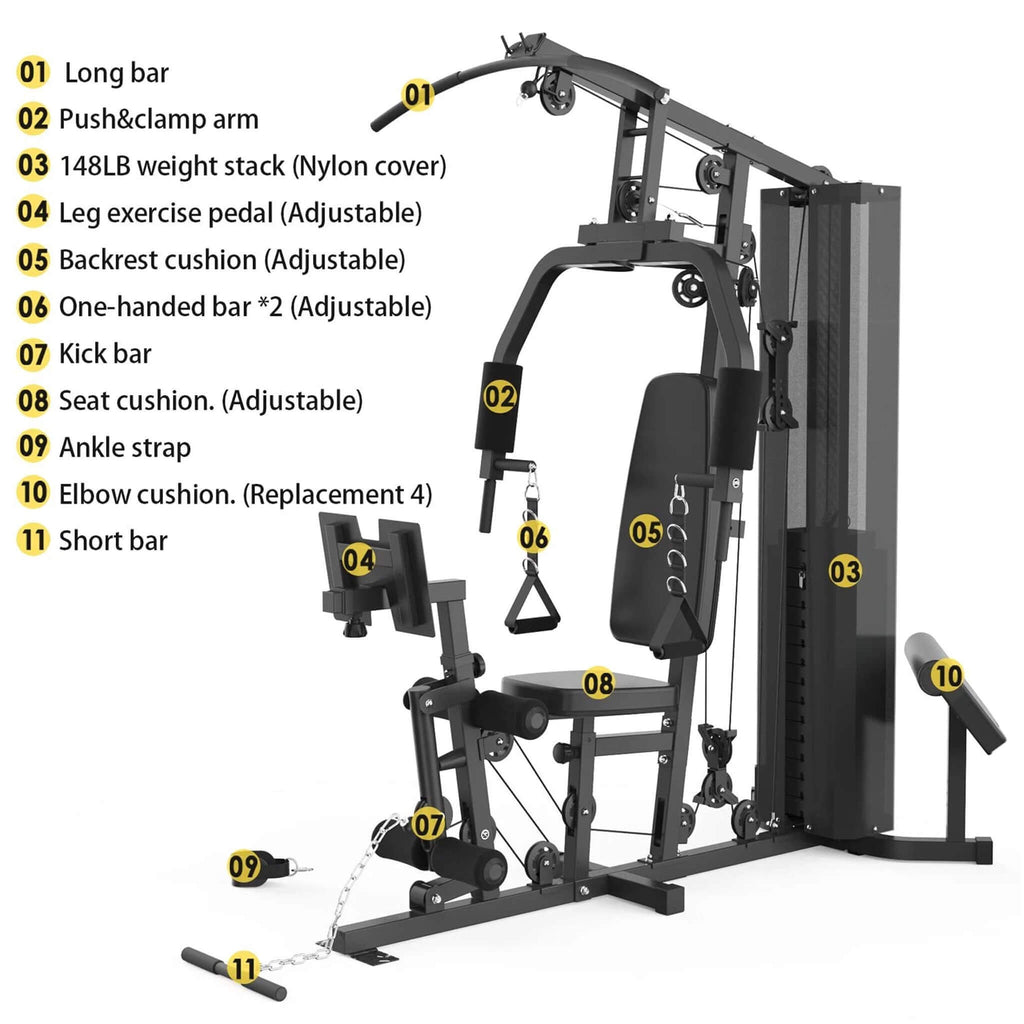 Rovix Heavy-Duty All-In-One Home Gym Workout Station for Full Body Strength Training, 150LBS