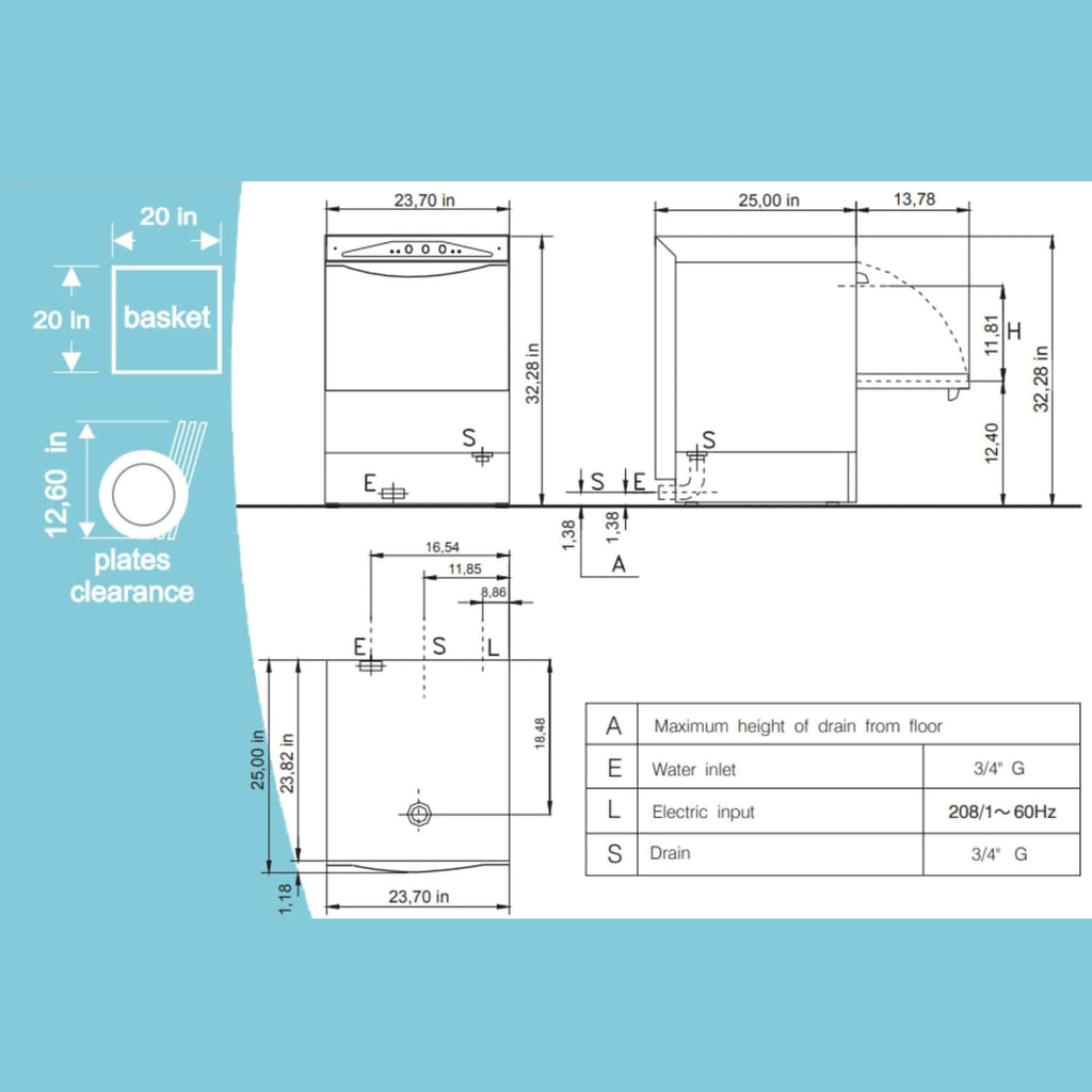 Heavy-Duty Commercial Stainless Steel Undercounter Rack Dishwasher