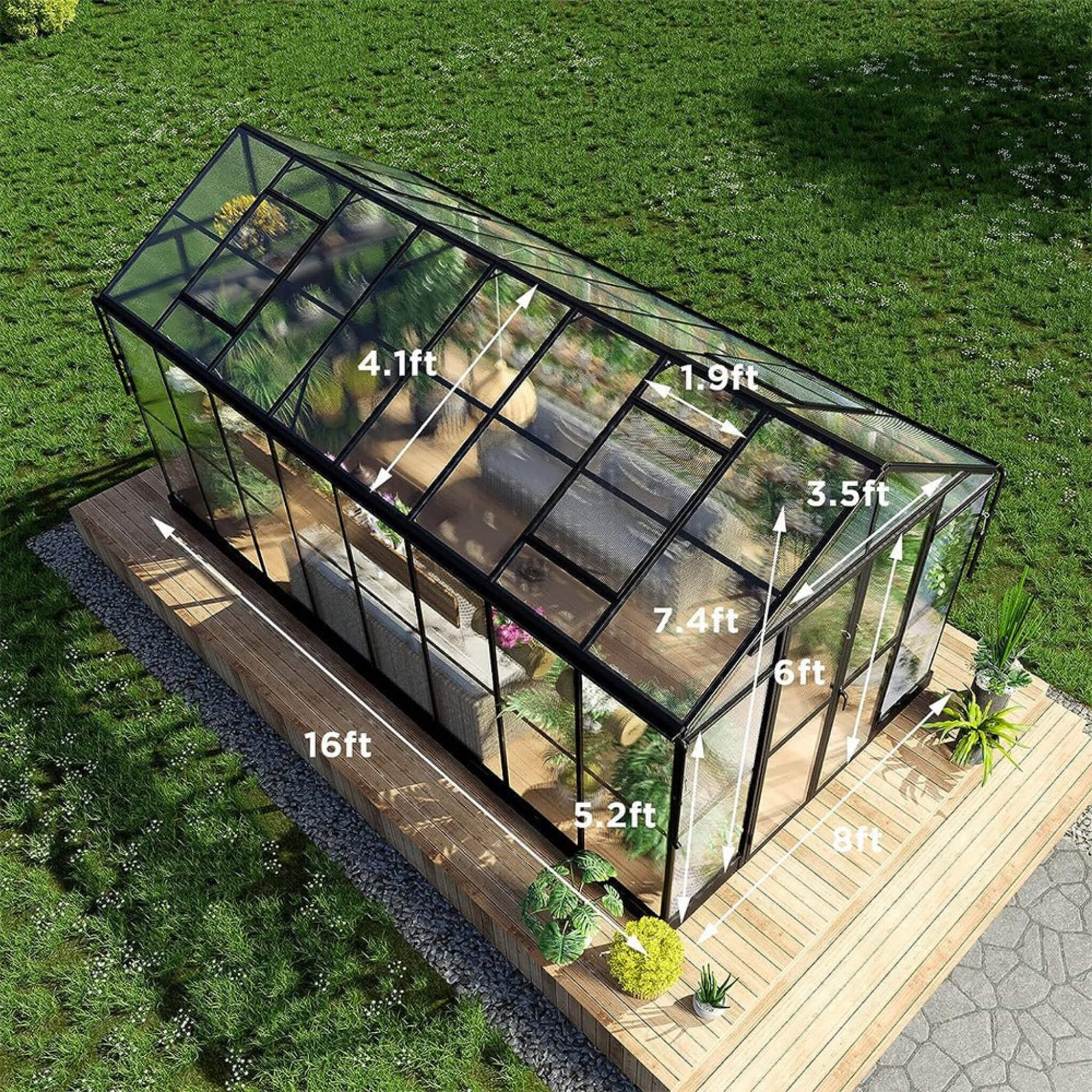 [08X16FT] Heavy-Duty Outdoor Walk-In Polycarbonate Patio Greenhouse with Double Swing Doors, 6MM