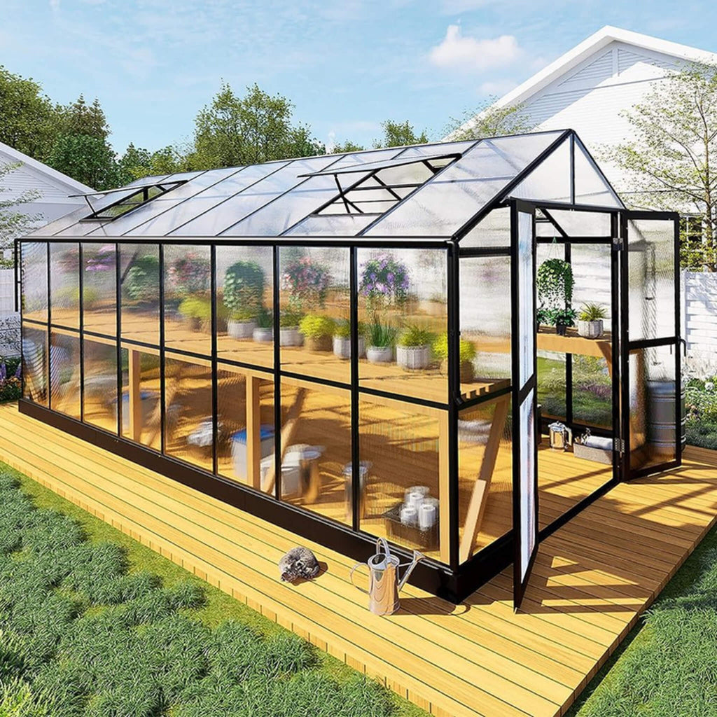 [08X16FT] Heavy-Duty Outdoor Walk-In Polycarbonate Patio Greenhouse with Double Swing Doors, 6MM