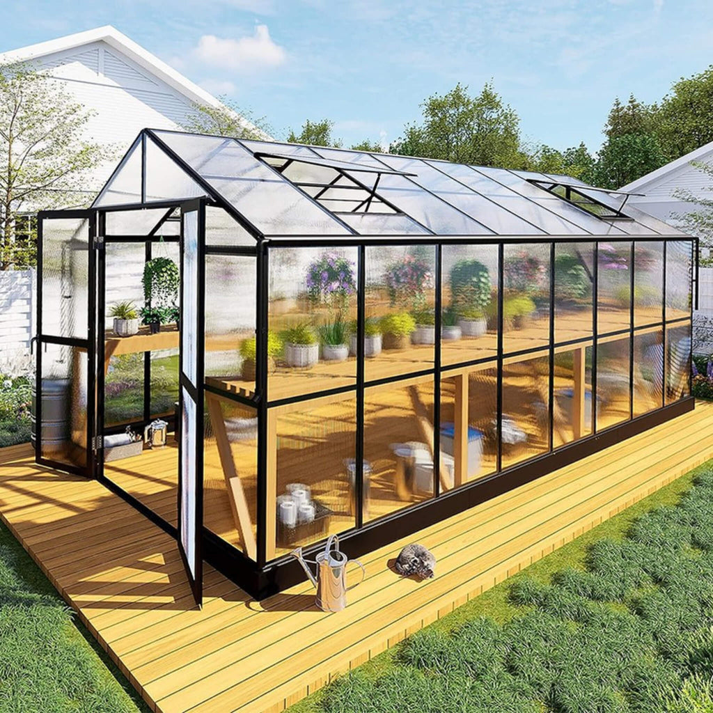 [08X16FT] Heavy-Duty Outdoor Walk-In Polycarbonate Patio Greenhouse with Double Swing Doors, 6MM