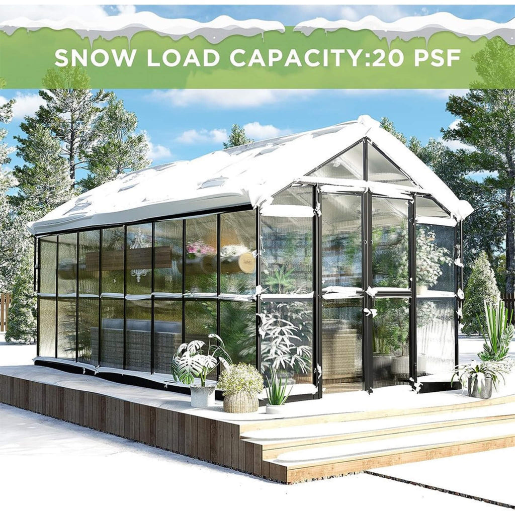 [08X16FT] Heavy-Duty Outdoor Walk-In Polycarbonate Patio Greenhouse with Double Swing Doors, 6MM