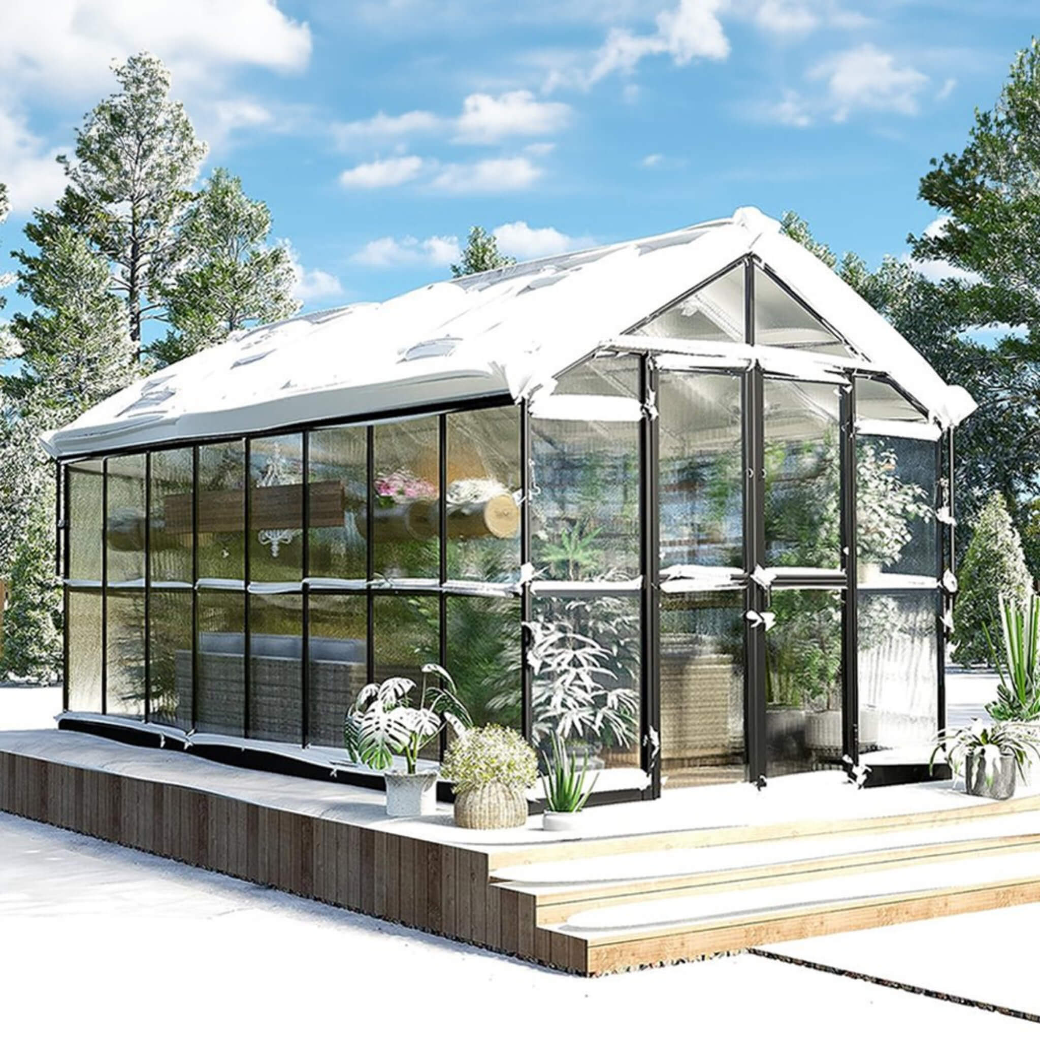 [08X16FT] Heavy-Duty Outdoor Walk-In Polycarbonate Patio Greenhouse with Double Swing Doors, 6MM