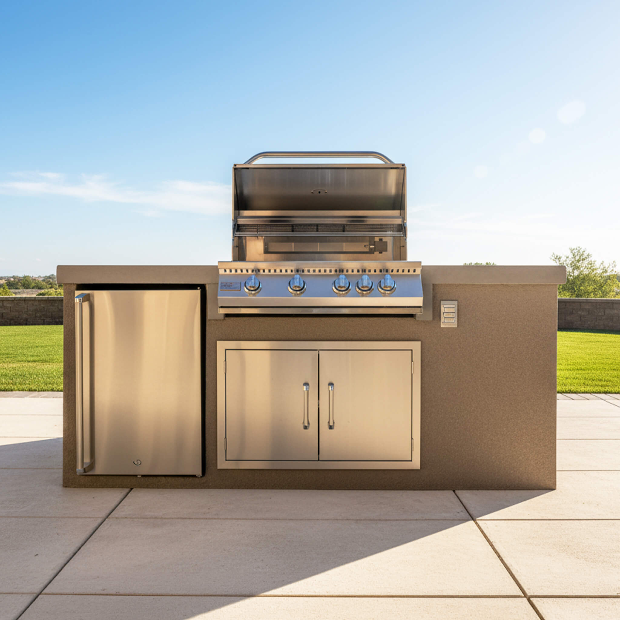 KoKoMo Grills 7FT Straight BBQ Island with Built-In BBQ And Refrigerator [Made-To-Order]