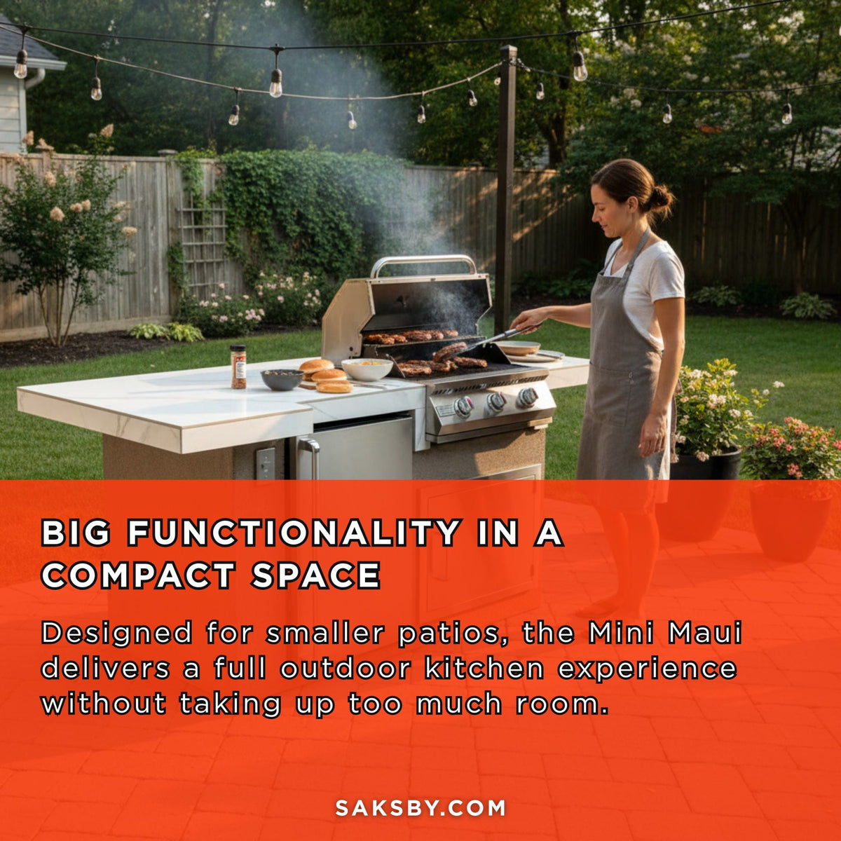 KoKoMo Grills Mini Maui 6FT BBQ Island with LED Lights, Built-In BBQ And Refrigerator [Made-To-Order]