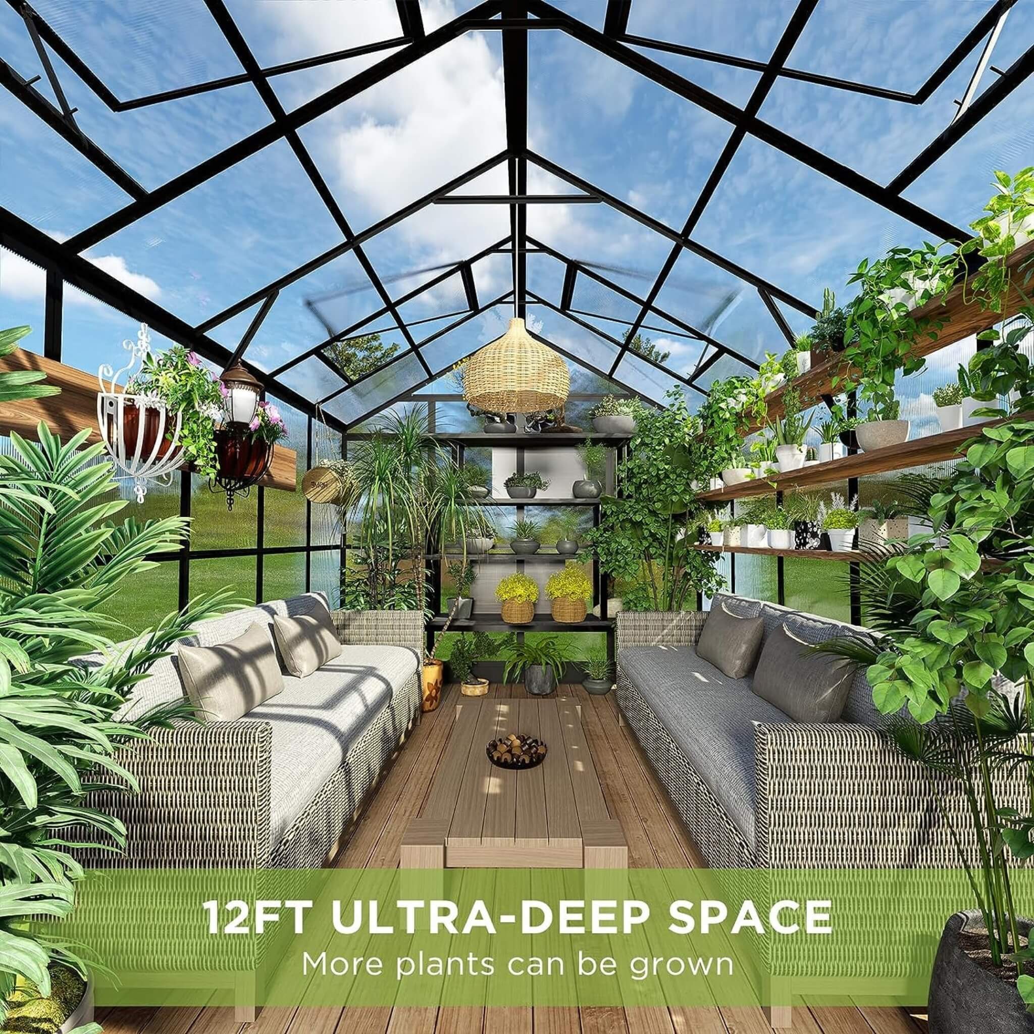 [08X12FT] Large Premium Outdoor Aluminum Polycarbonate Greenhouse with Double Swing Doors