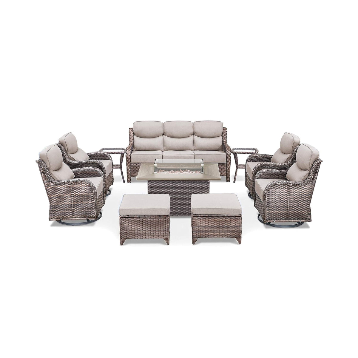 Luxury 10-Piece All-Weather Outdoor Patio Furniture Set With Fire Pit Table