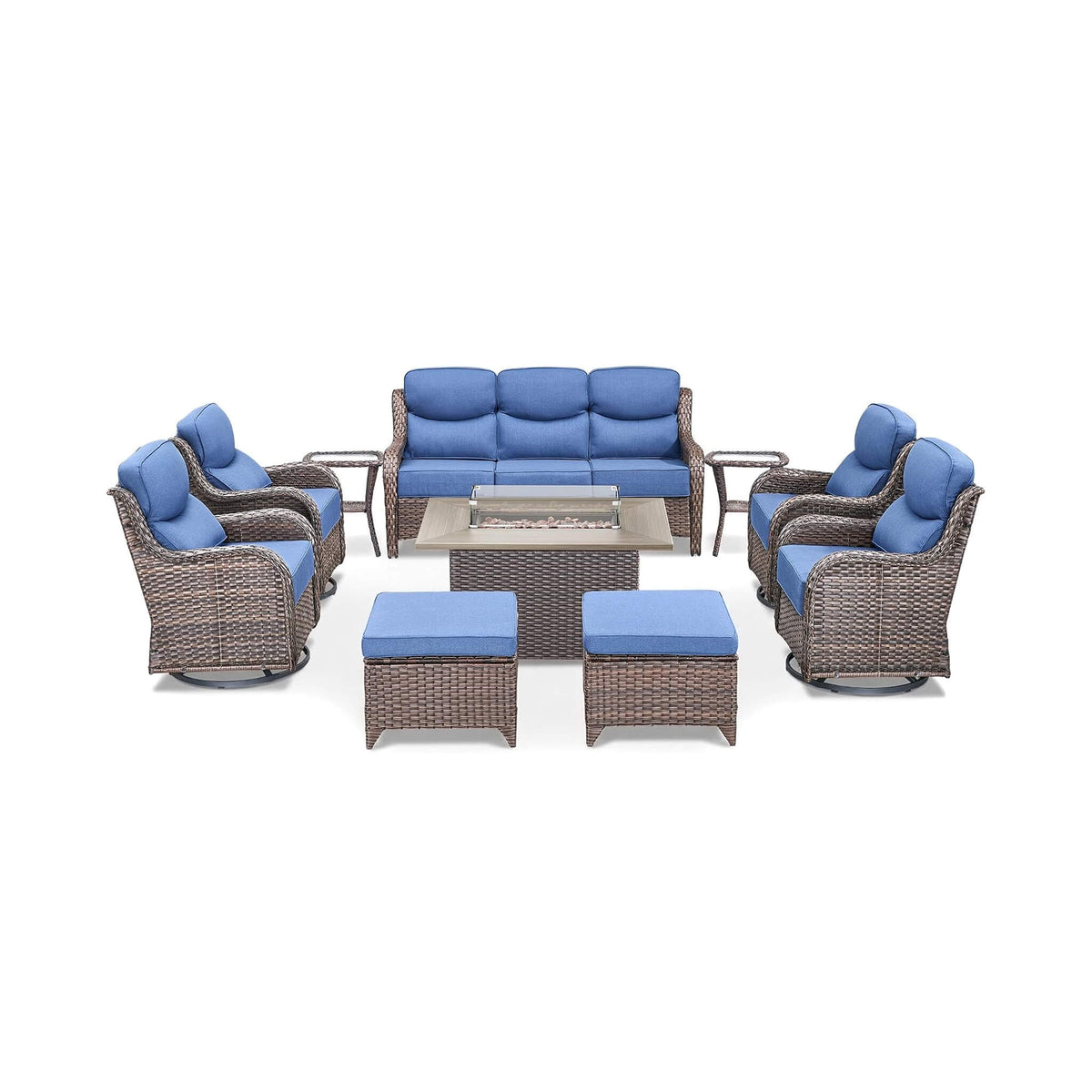 Luxury 10-Piece All-Weather Outdoor Patio Furniture Set With Fire Pit Table