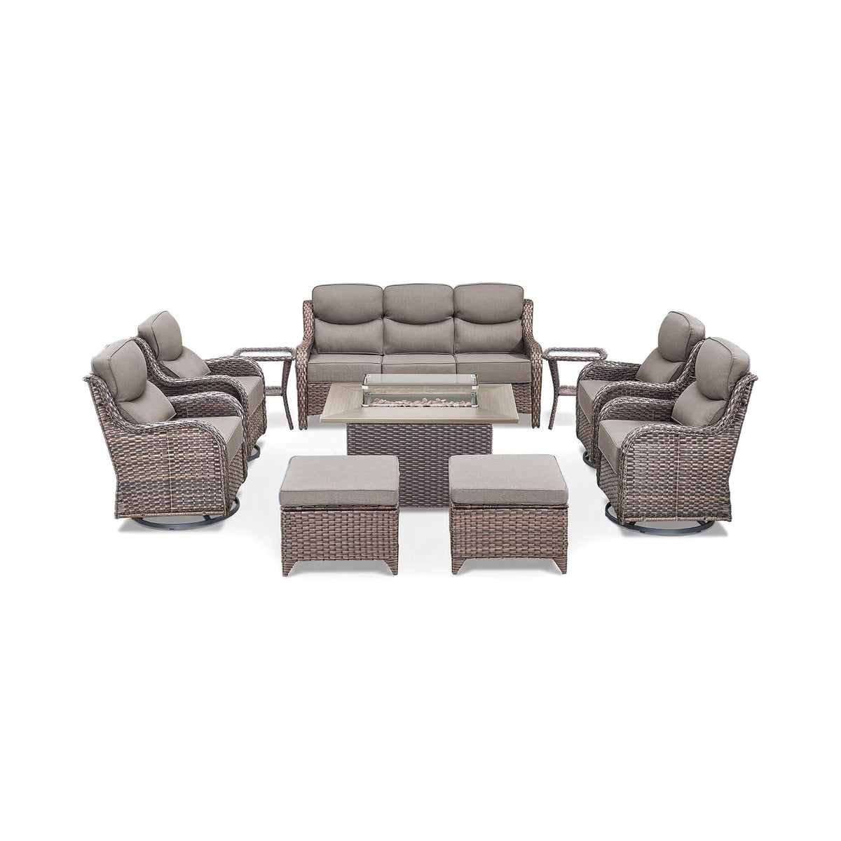 Luxury 10-Piece All-Weather Outdoor Patio Furniture Set With Fire Pit Table