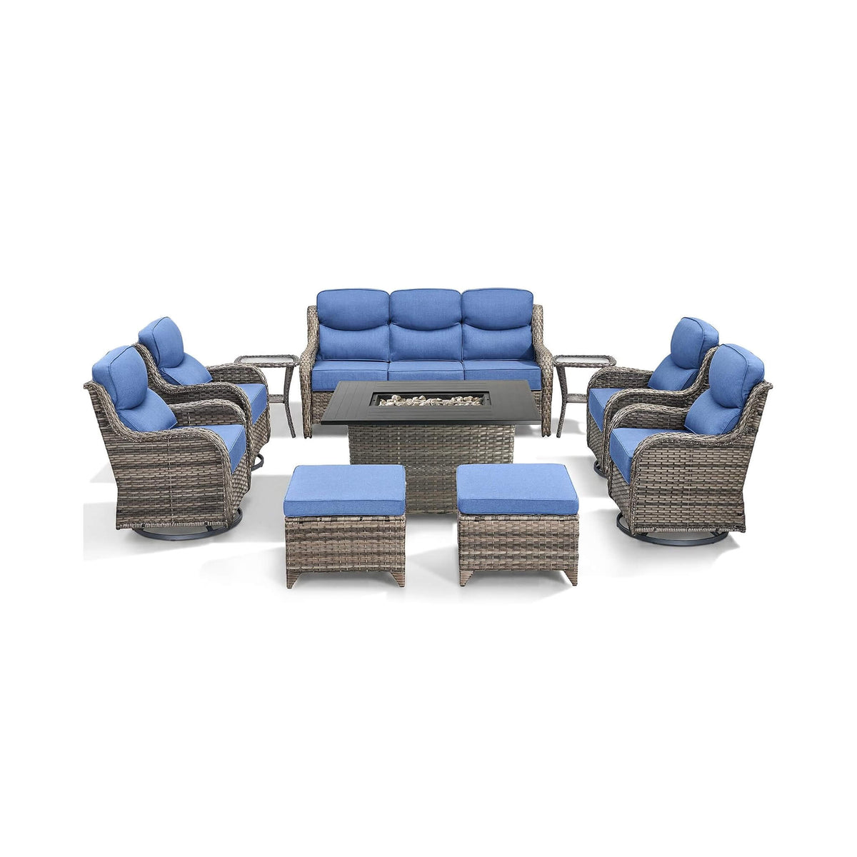 Luxury 10-Piece All-Weather Outdoor Patio Furniture Set With Fire Pit Table
