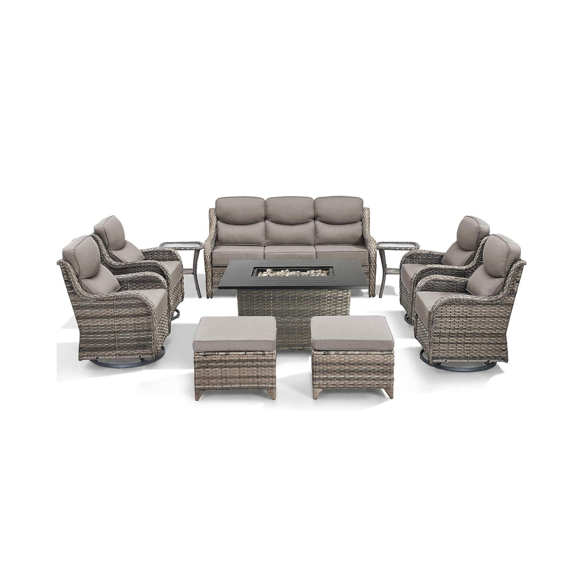Luxury 10-Piece All-Weather Outdoor Patio Furniture Set With Fire Pit Table