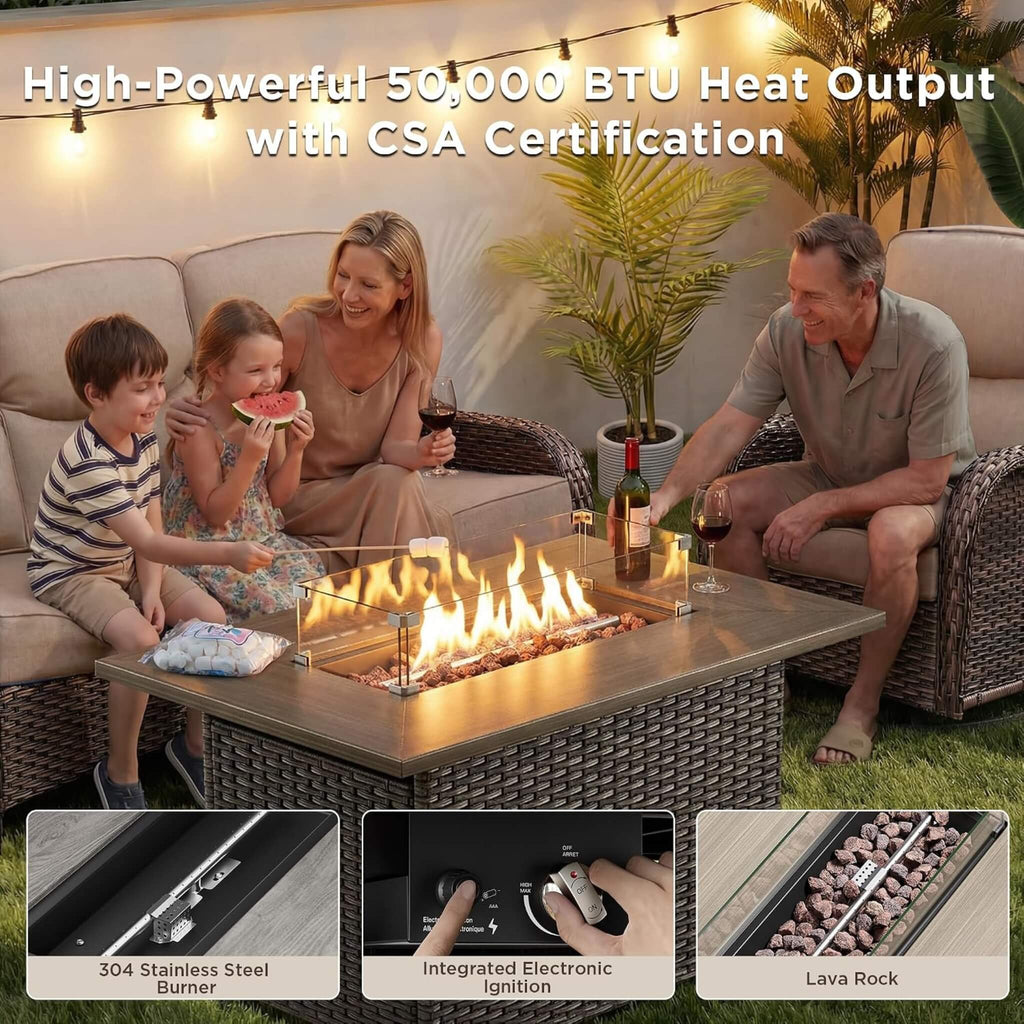 Luxury 10-Piece All-Weather Outdoor Patio Furniture Set With Fire Pit Table