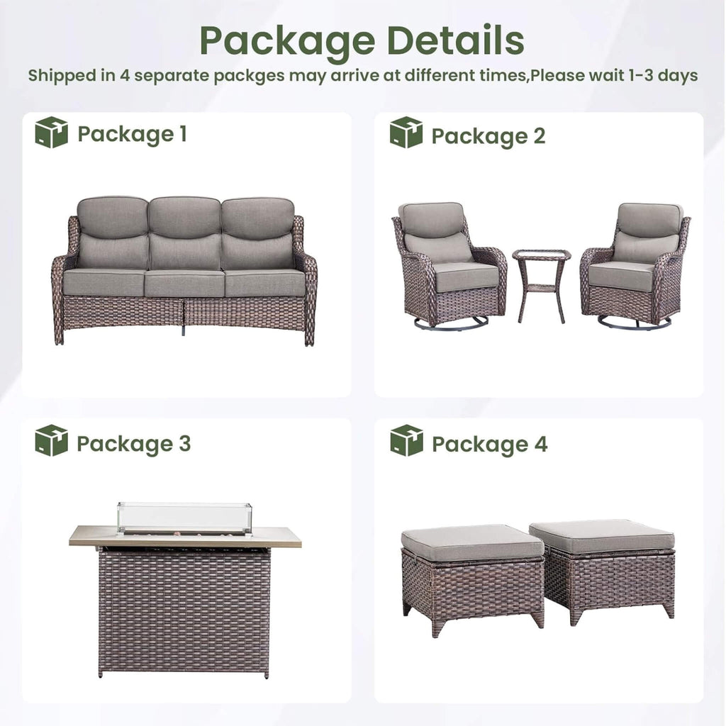 Luxury 7-Piece Outdoor Patio Furniture Set With Fire Pit Table