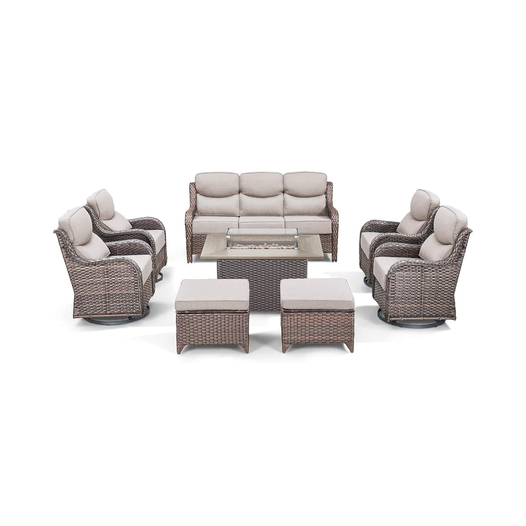 Luxury 8-Piece All-Weather Patio Furniture Set With Fire Pit Table