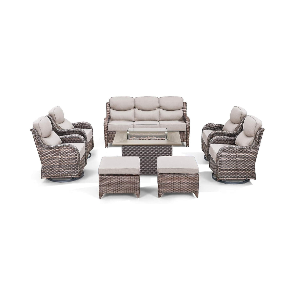 Luxury 8-Piece All-Weather Patio Furniture Set With Fire Pit Table
