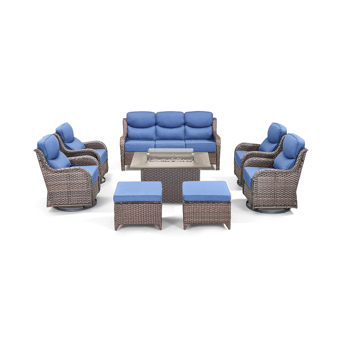 Luxury 8-Piece All-Weather Patio Furniture Set With Fire Pit Table