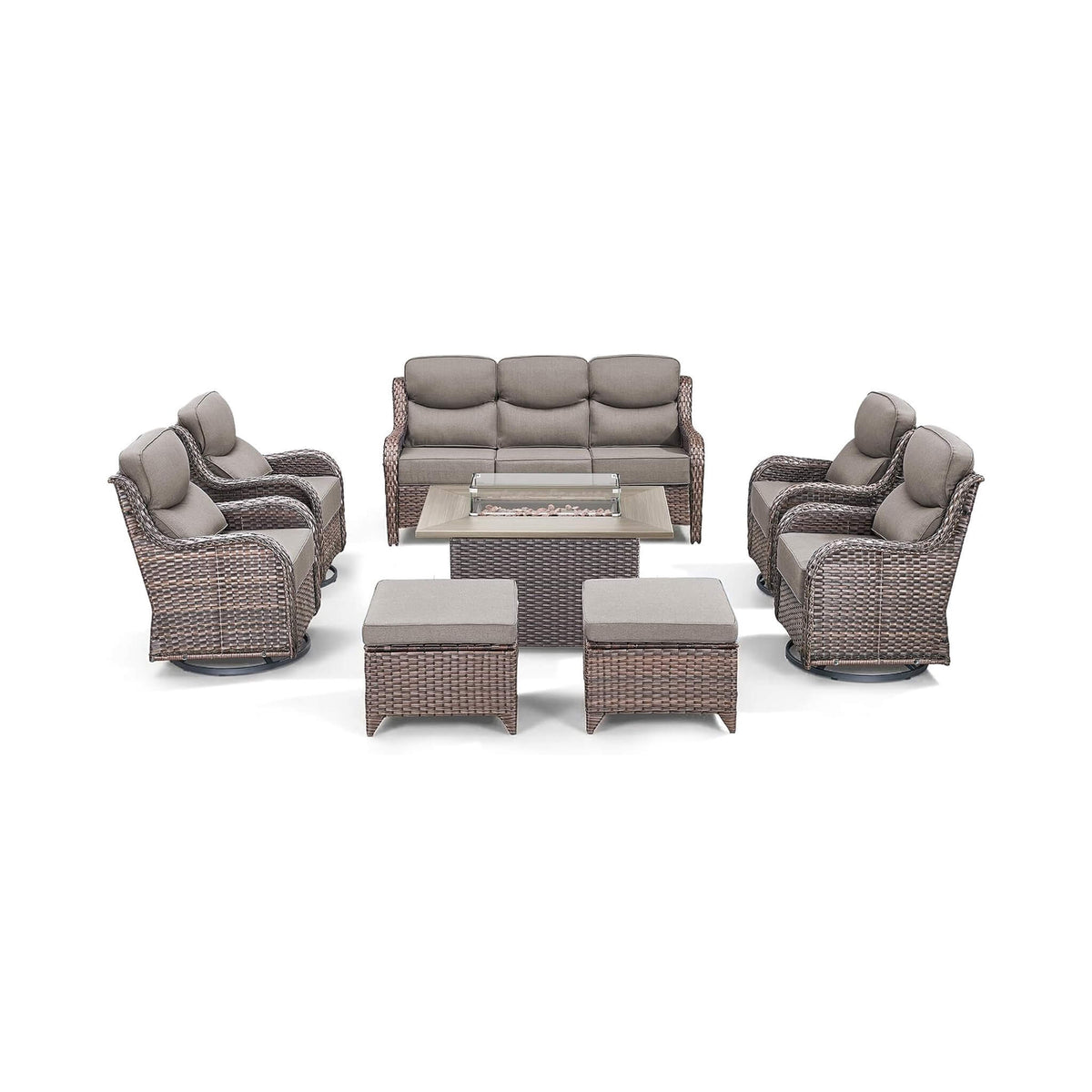 Luxury 8-Piece All-Weather Patio Furniture Set With Fire Pit Table