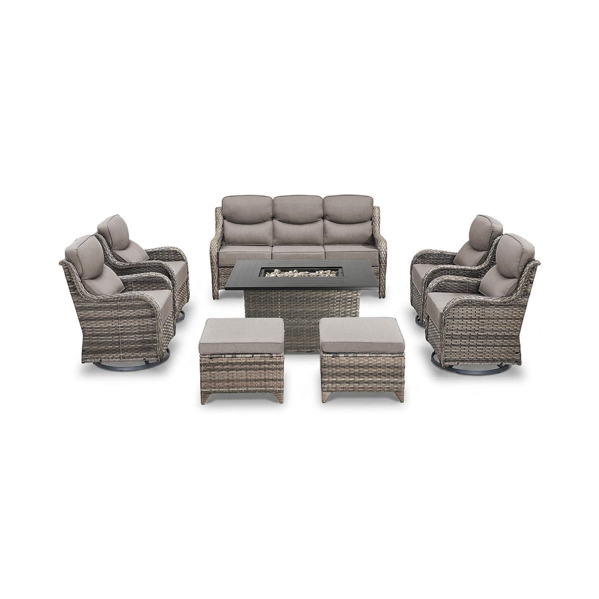 Luxury 8-Piece All-Weather Patio Furniture Set With Fire Pit Table