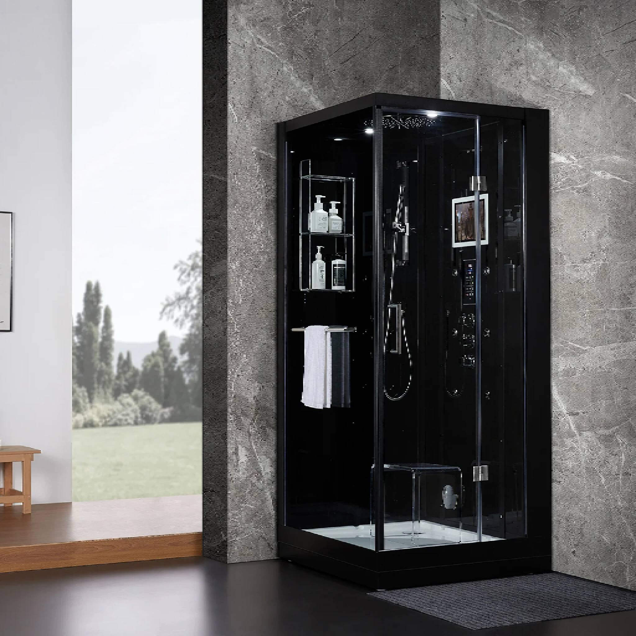 Maya Bath Platinum Arrezo Steam Shower with Rainfall Ceiling Shower