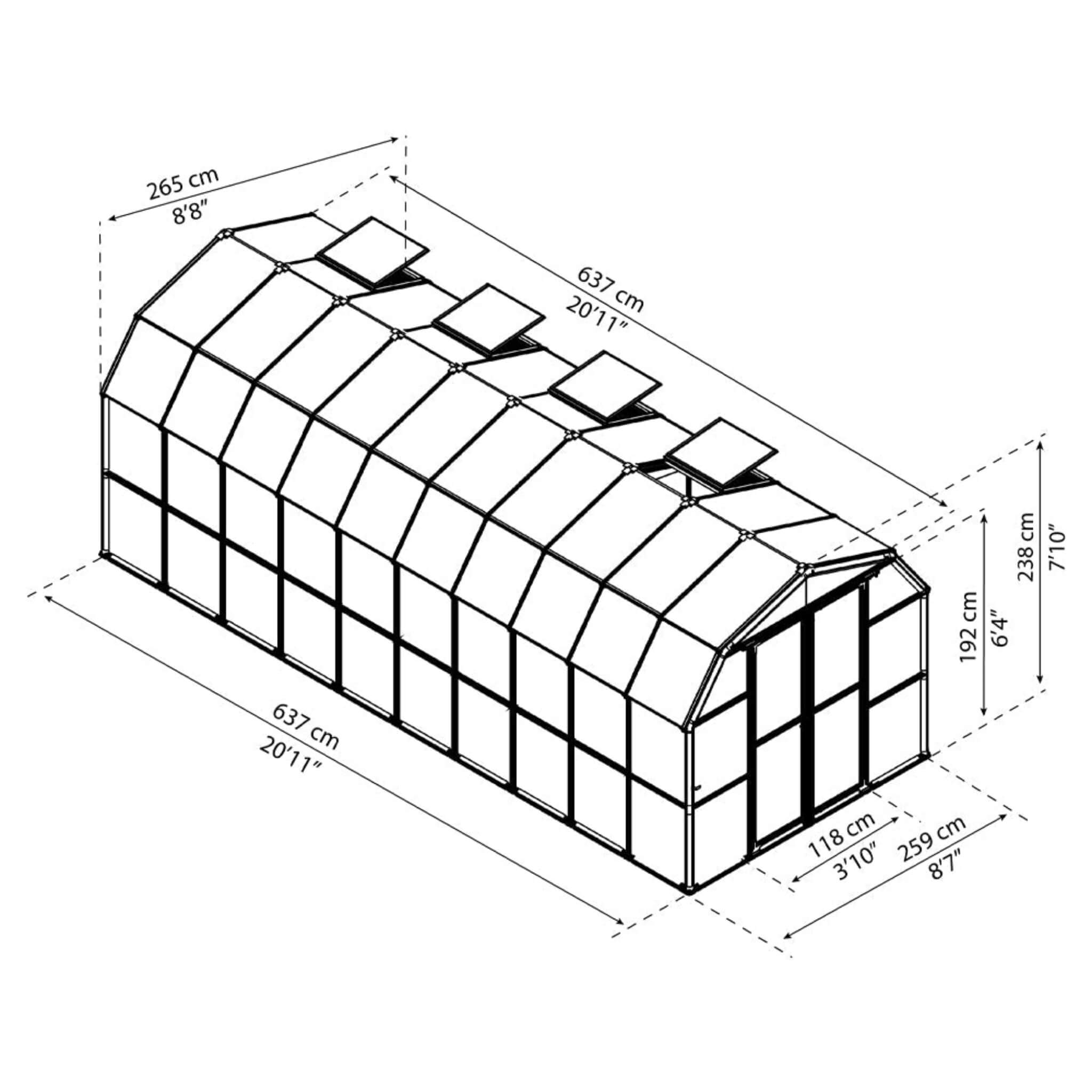 [08X20FT] Extra-Large Barn-Style Weatherproof Walk-In Greenhouse With Roof Vents