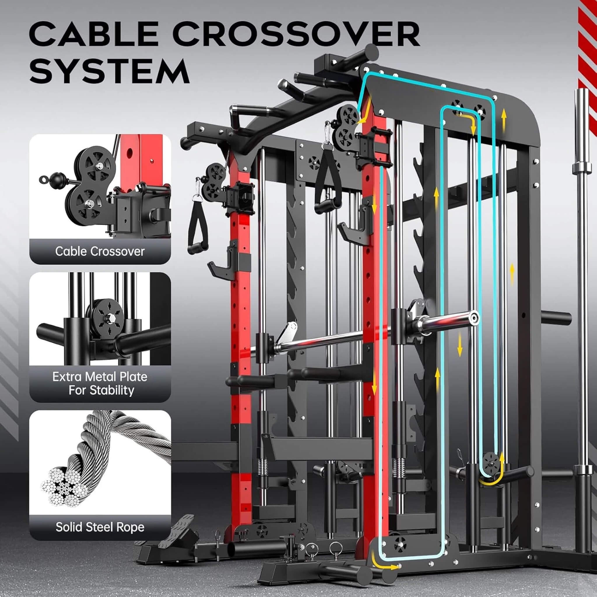 Rovix Premium 2000LBS All-In-One Squat Rack Power Cage with Smith Machine